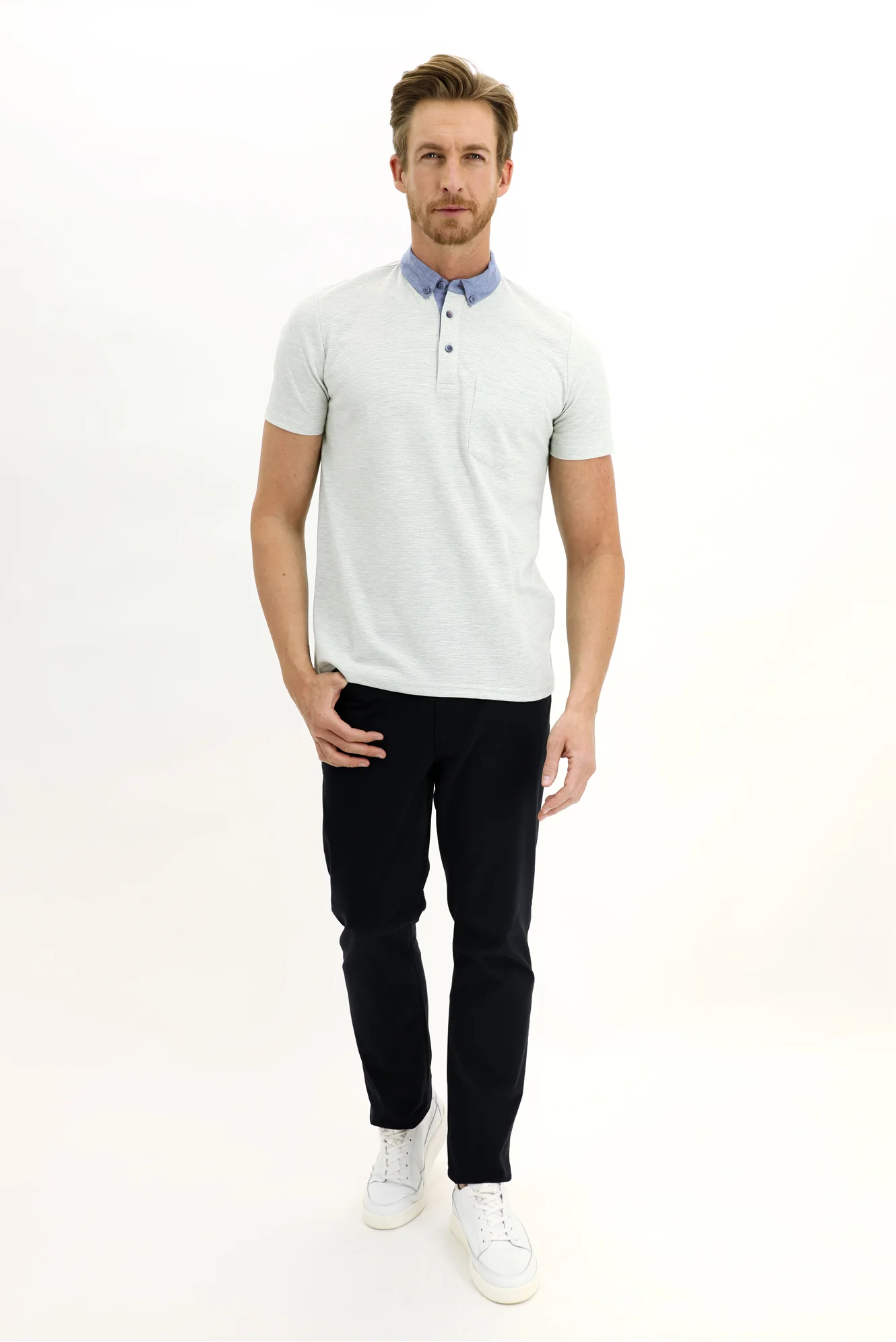 Çağla Yeşili Polo Yaka Regular Fit Tişört - Image 2