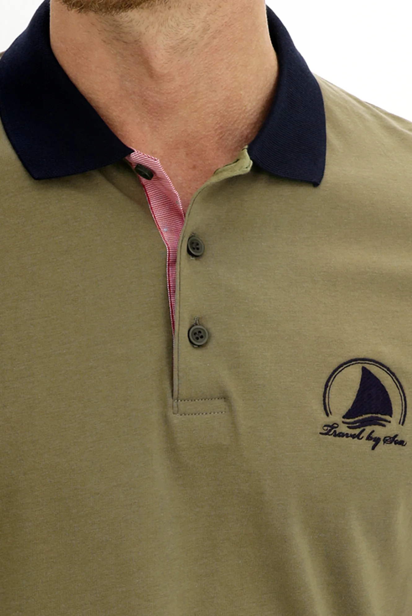Çağla Yeşili Polo Yaka Slim Fit Dar Kesim Desenli Pamuk Tişört - Image 4