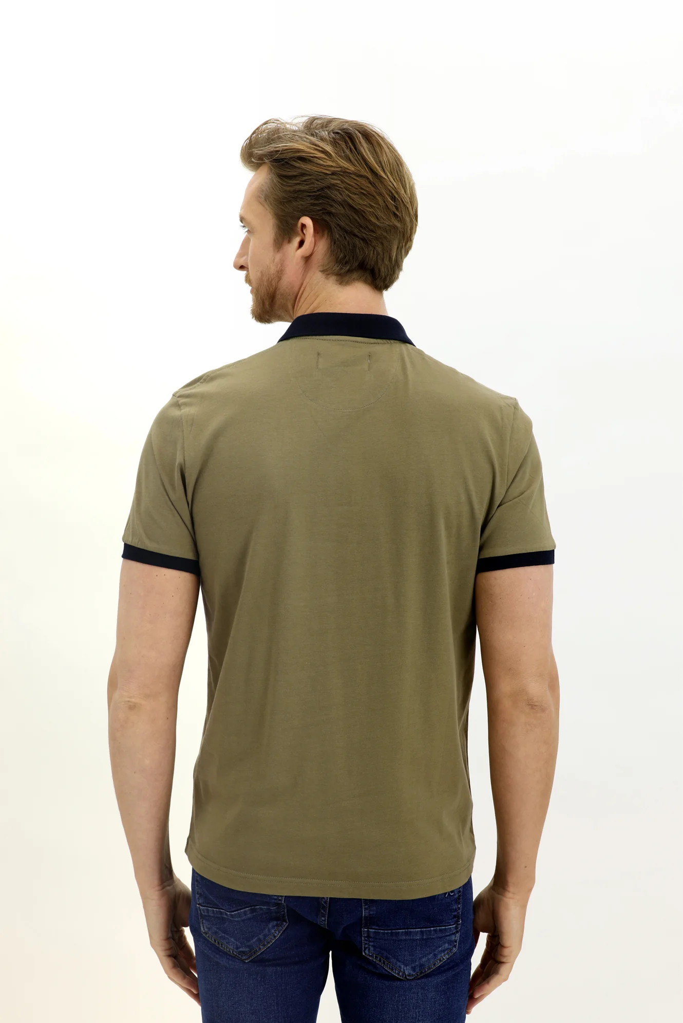 Çağla Yeşili Polo Yaka Slim Fit Dar Kesim Desenli Pamuk Tişört - Image 5