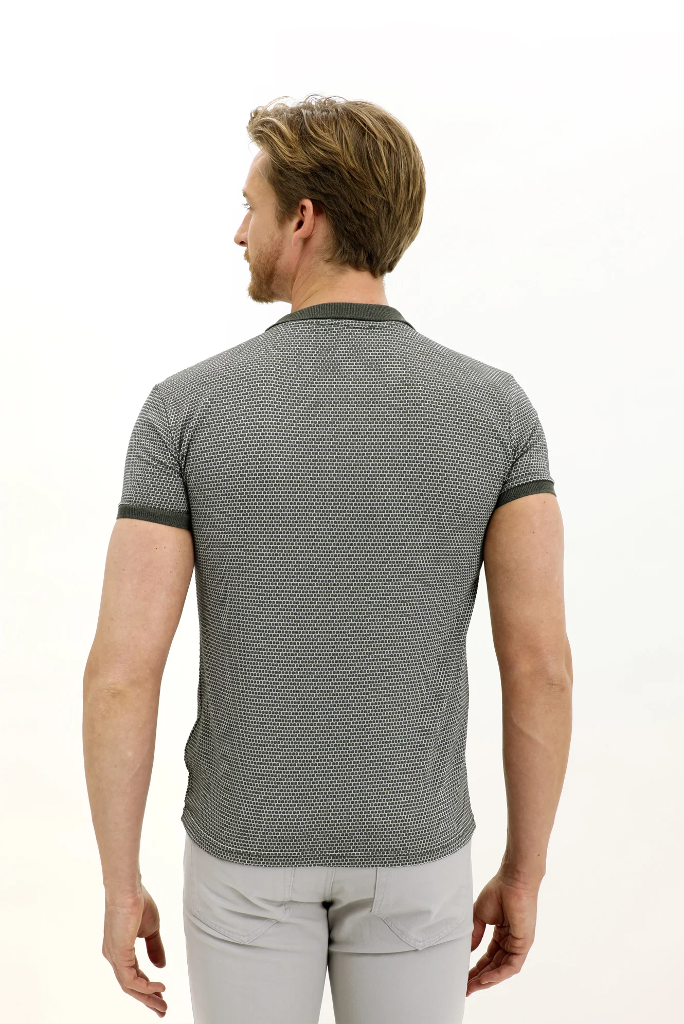 Çağla Yeşili Polo Yaka Slim Fit Dar Kesim Desenli Tişört - Image 5