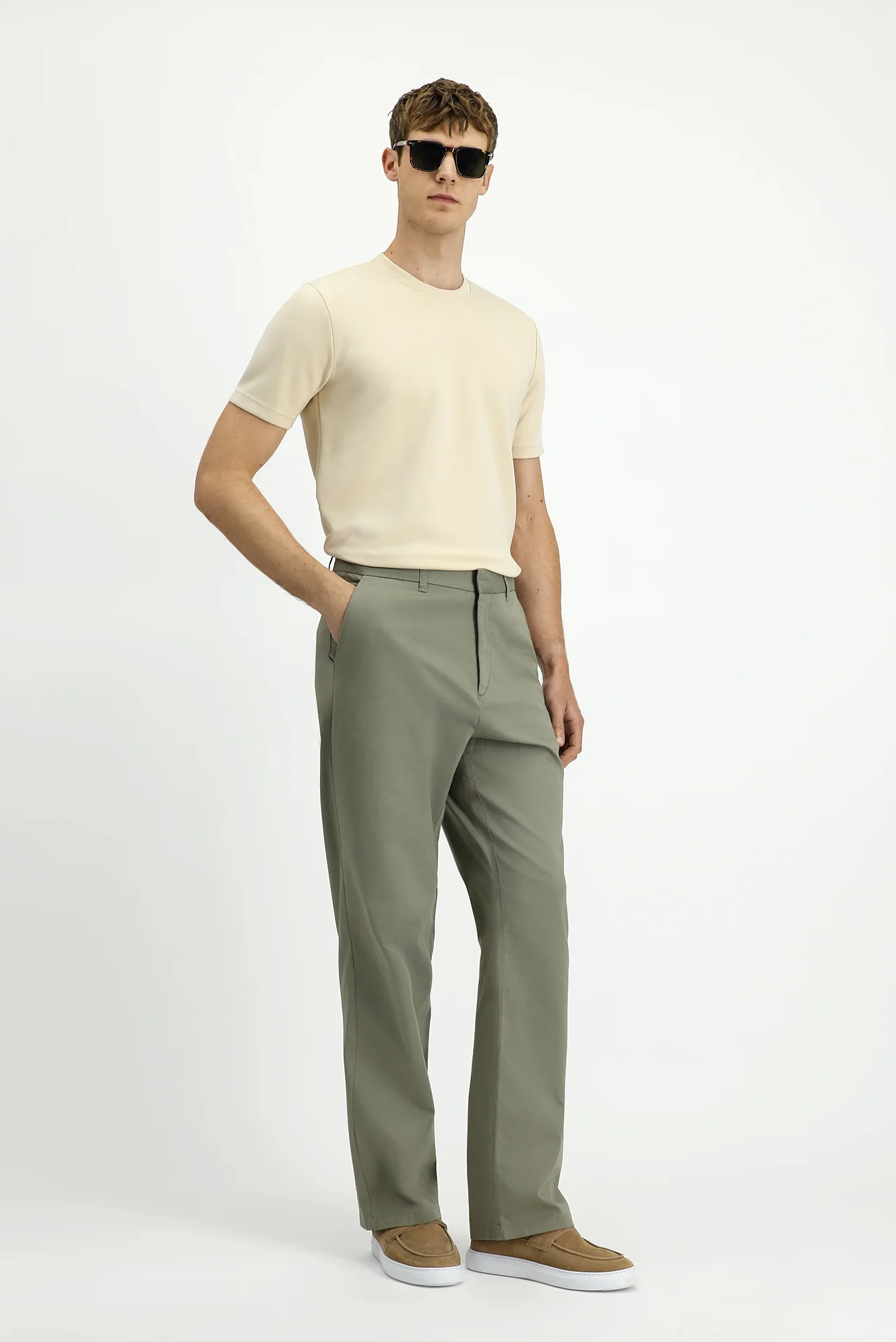 Çağla Yeşili Regular Fit Standart Kesim Likralı Kanvas / Chino Pantolon - Image 3
