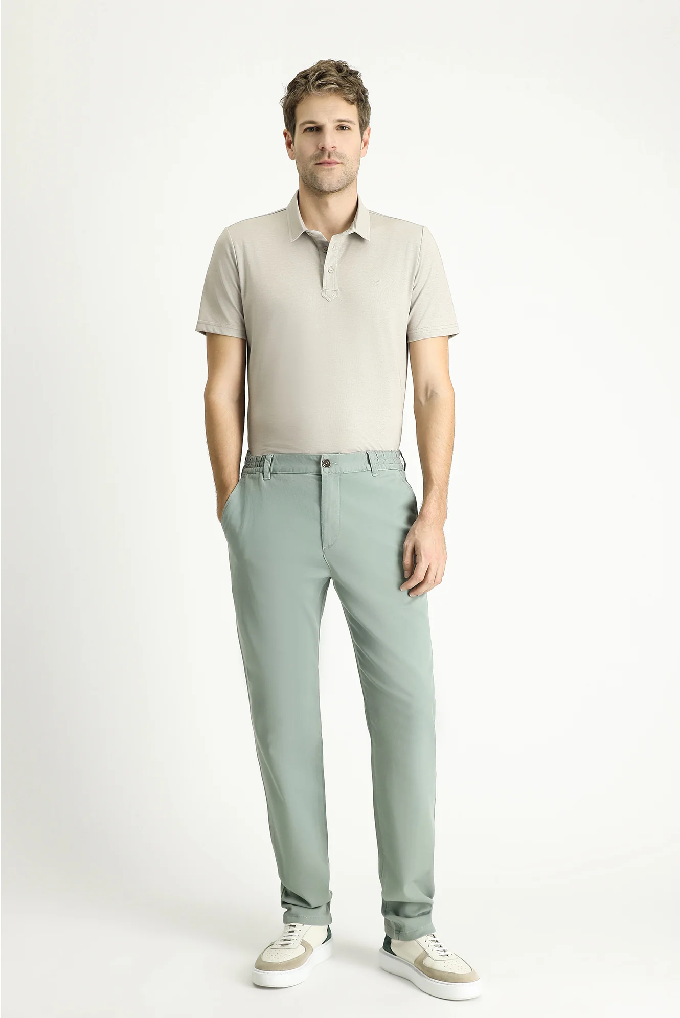 Çağla Yeşili Relaxed Fit Rahat Kesim Beli Lastikli Likralı Pantolon