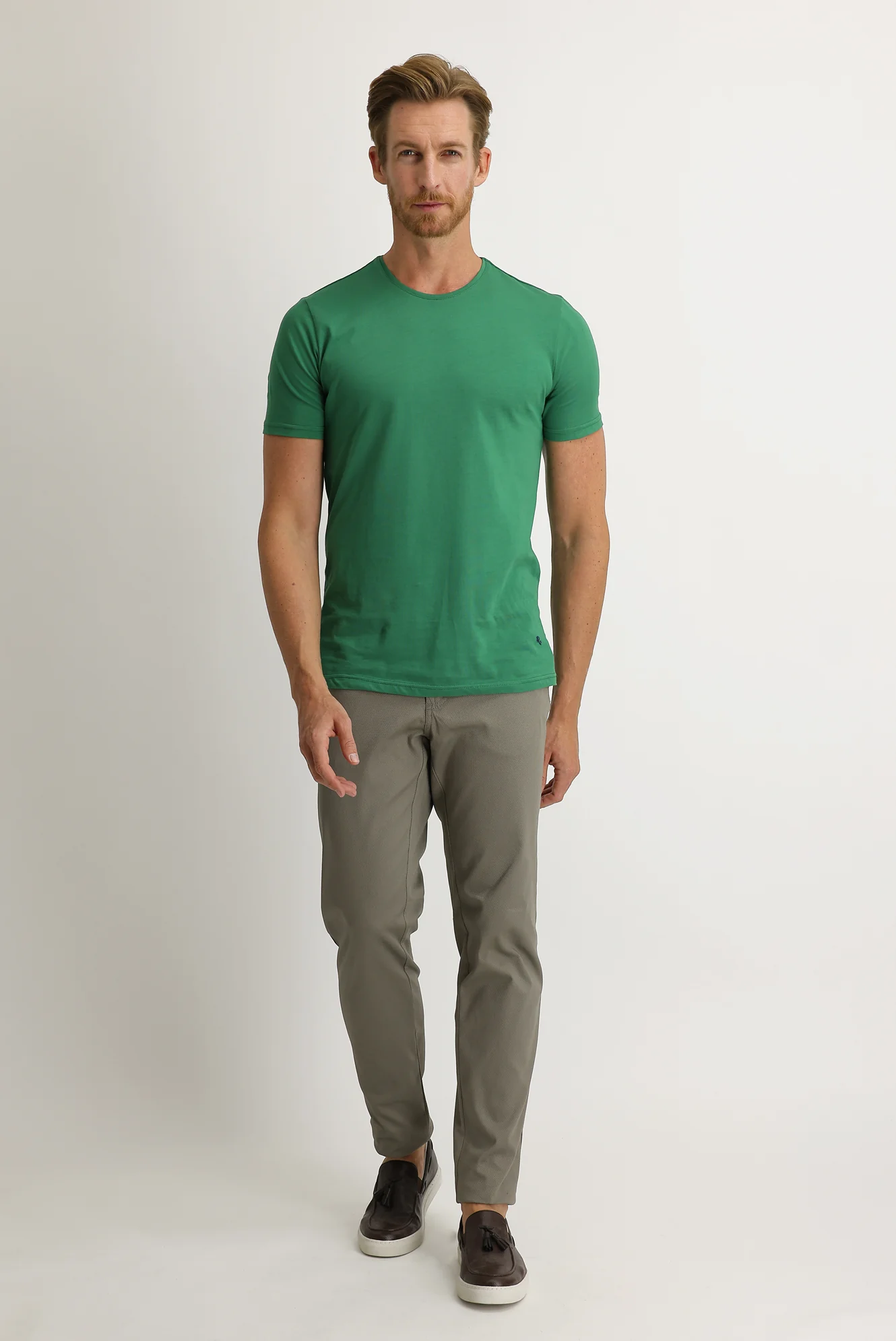Çağla Yeşili Relaxed Fit Rahat Kesim Kuşgözü Likralı Kanvas / Chino Pantolon