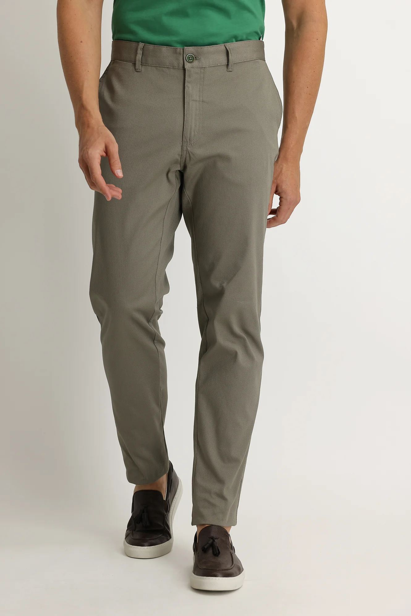 Çağla Yeşili Relaxed Fit Rahat Kesim Kuşgözü Likralı Kanvas / Chino Pantolon - Image 2