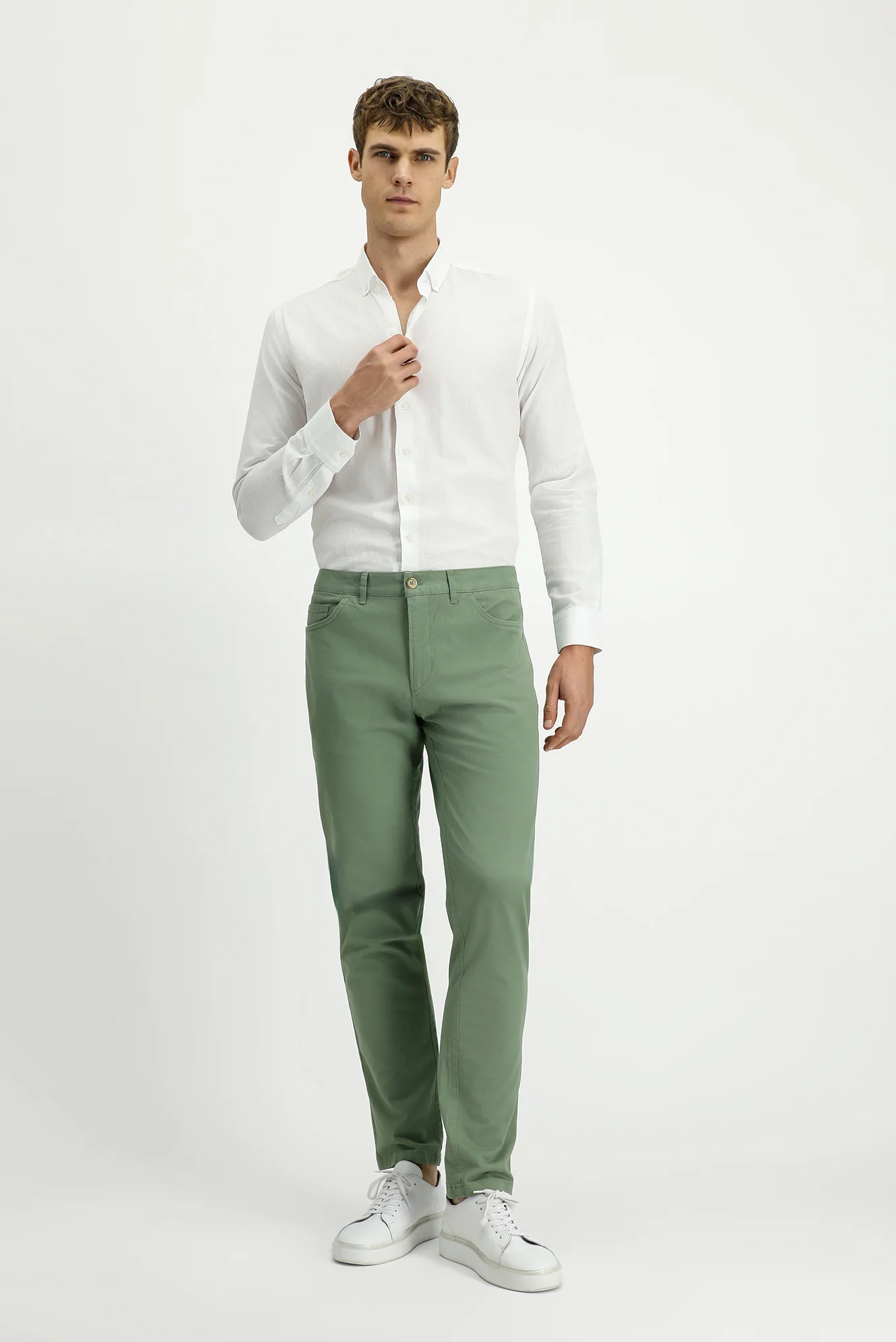 Çağla Yeşili Relaxed Fit Rahat Kesim Likralı Yandan Cepli Kanvas / Chino Pantolon - Image 3