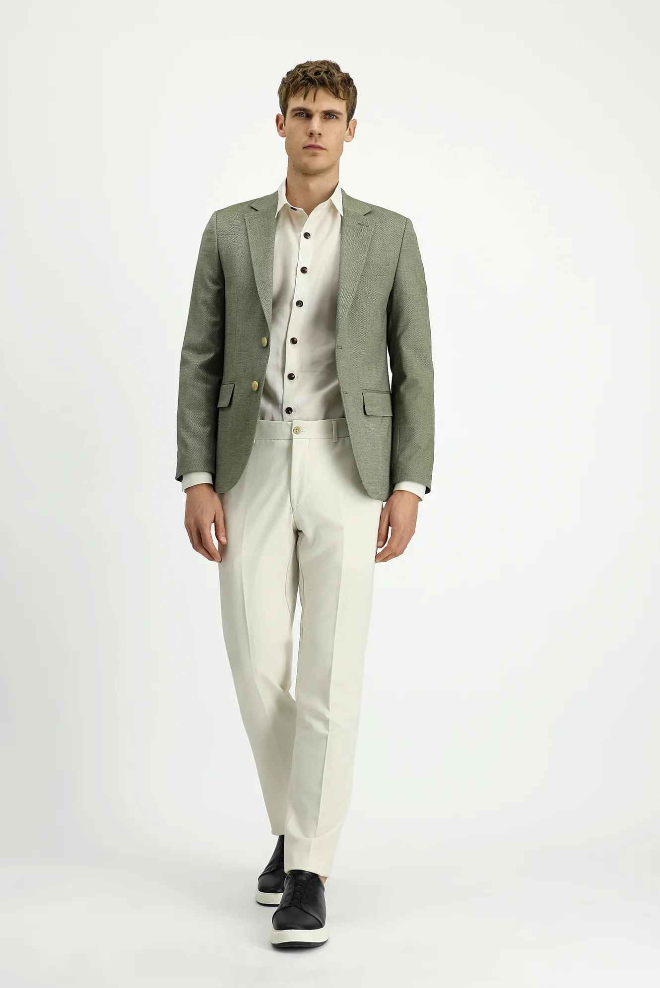 Çağla Yeşili 7 Drop Slim Fit Dar Kesim Klasik Desenli Ceket - Image 2