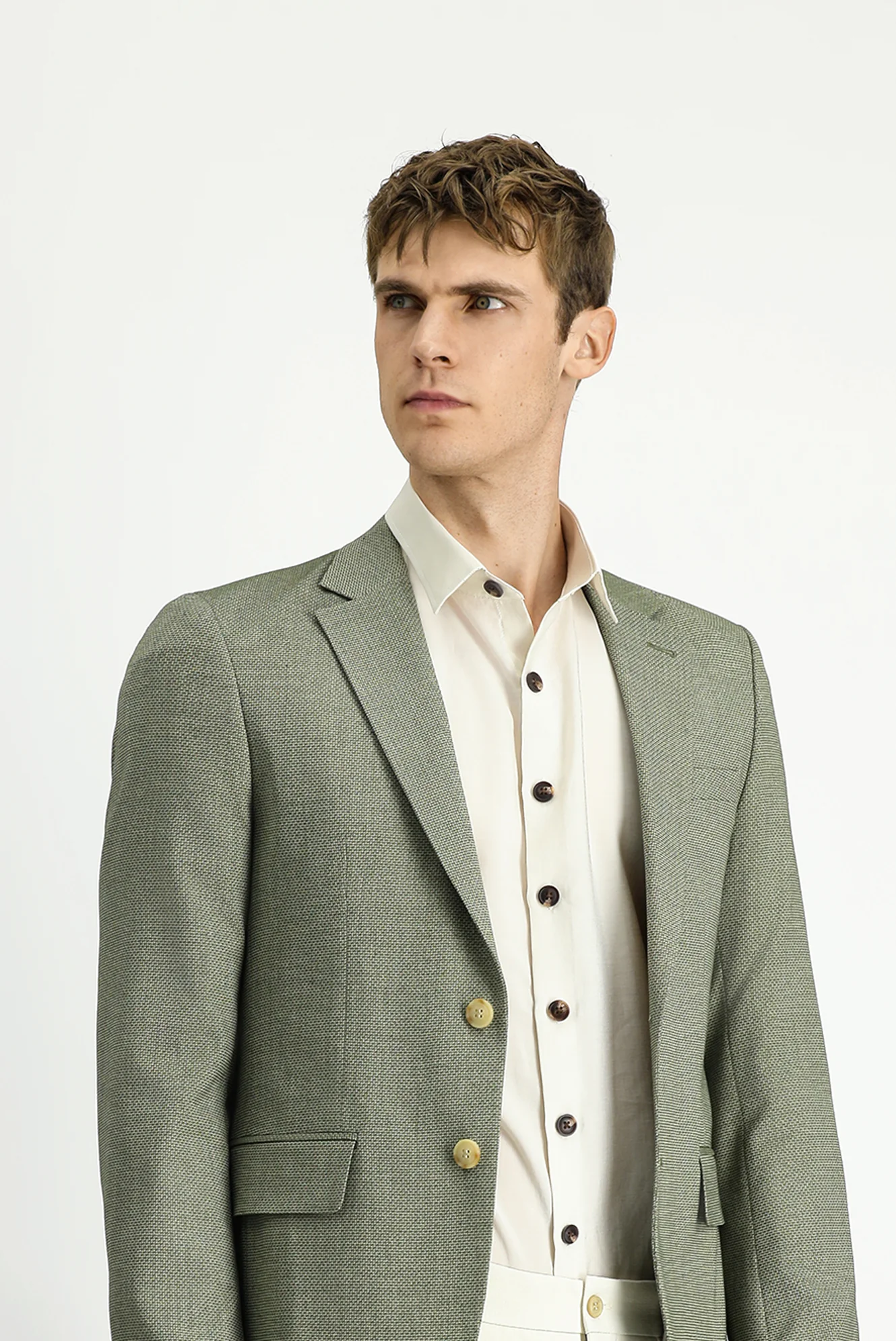 Çağla Yeşili 7 Drop Slim Fit Dar Kesim Klasik Desenli Ceket - Image 3