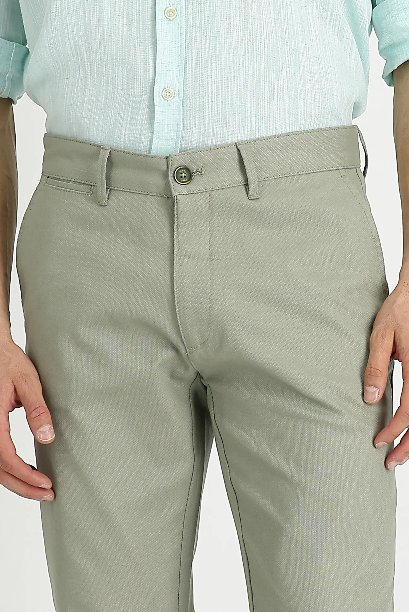 Çağla Yeşili Slim Fit Dar Kesim Likralı Kanvas / Chino Pantolon - Image 2