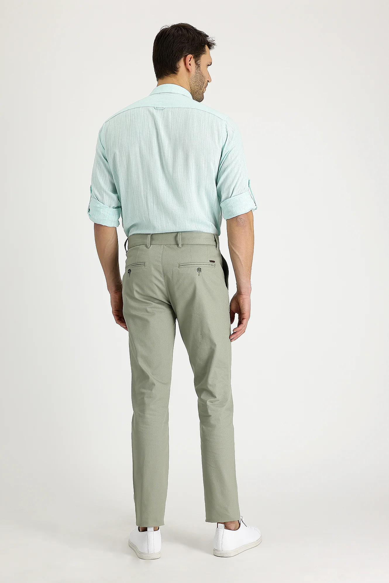 Çağla Yeşili Slim Fit Dar Kesim Likralı Kanvas / Chino Pantolon - Image 3