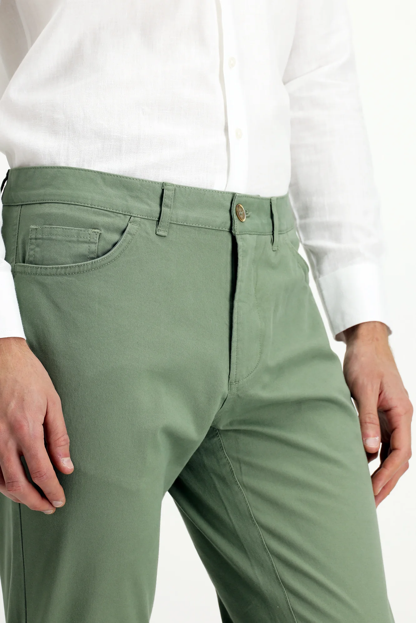 Çağla Yeşili Slim Fit Dar Kesim Likralı Yandan Cepli Kanvas / Chino Pantolon - Image 5