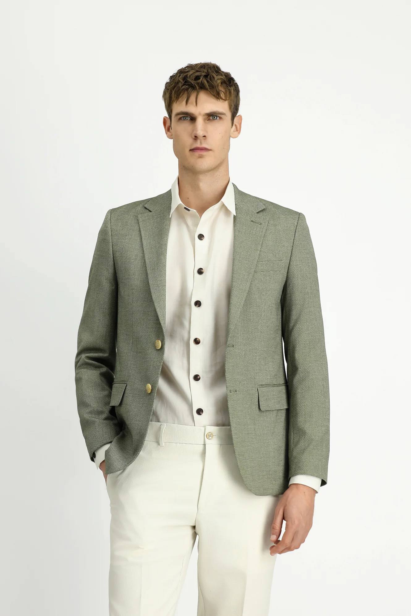 Çağla Yeşili 7 Drop Super Slim Fit Eksra Dar Kesim Klasik Desenli Ceket - Image 4