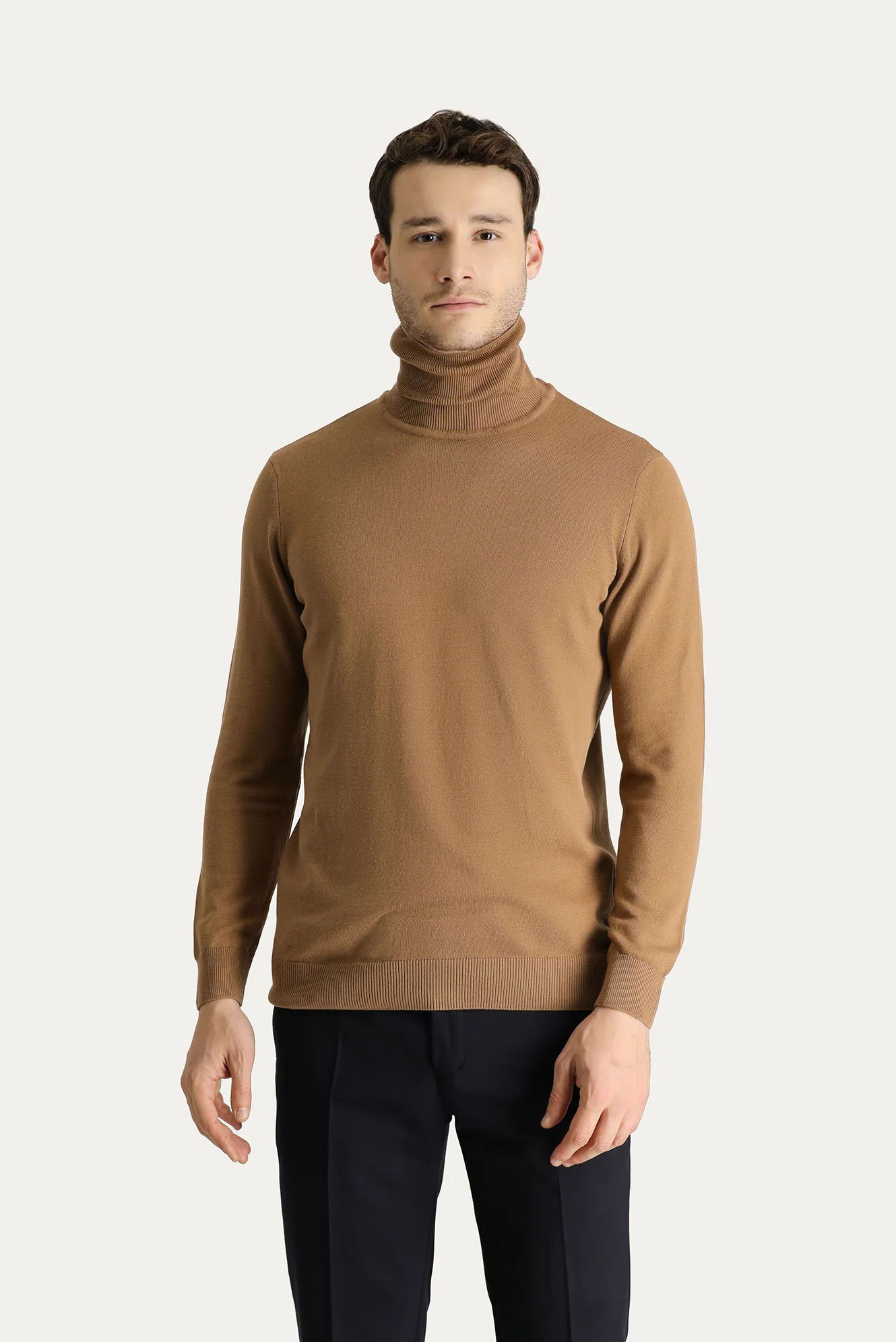 Camel Balıkçı Yaka Regular Fit Pamuklu Triko Kazak - Image 3