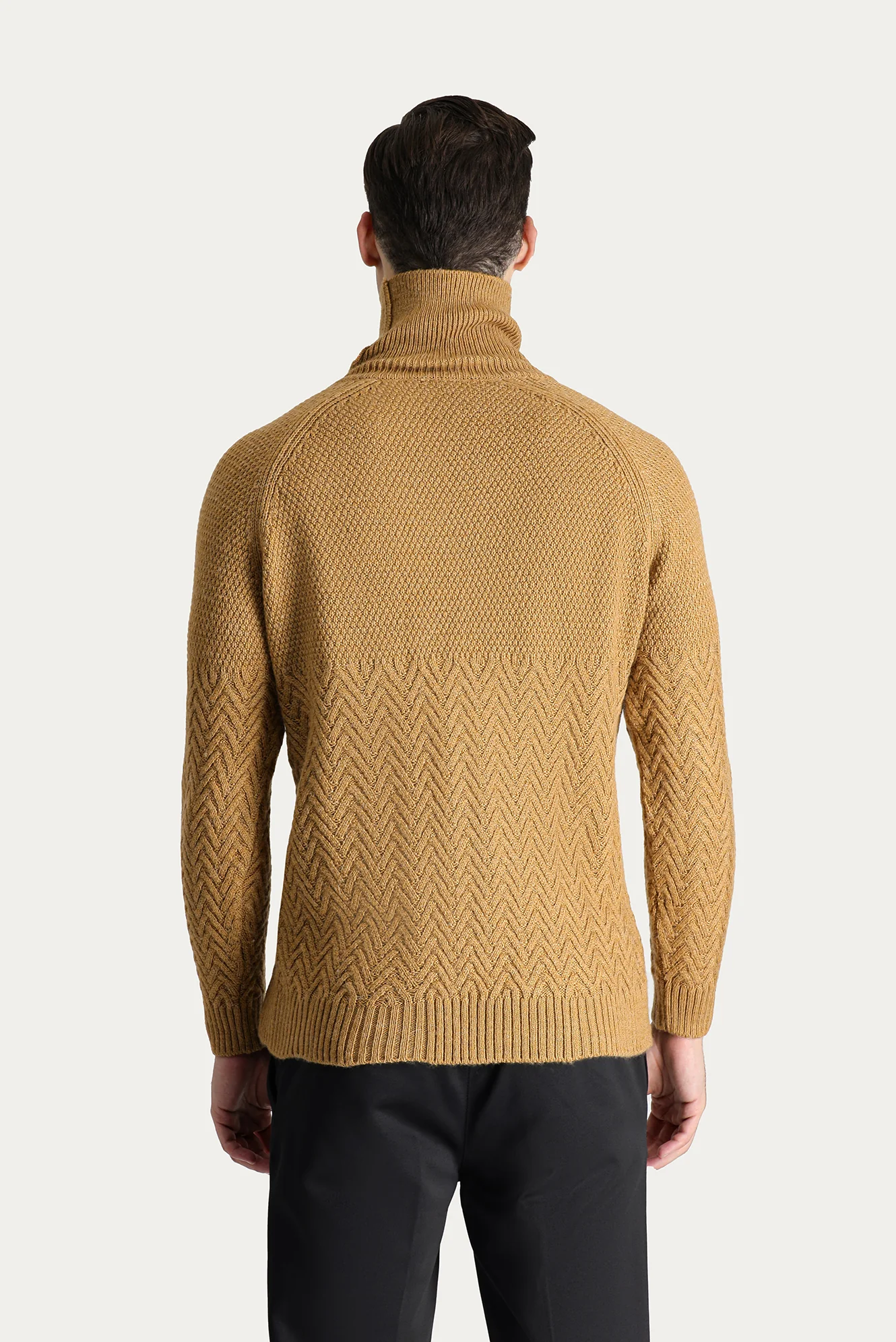 Camel Balıkçı Yaka Slim Fit Dar Kesim Desenli Yünlü Triko Kazak - Image 4
