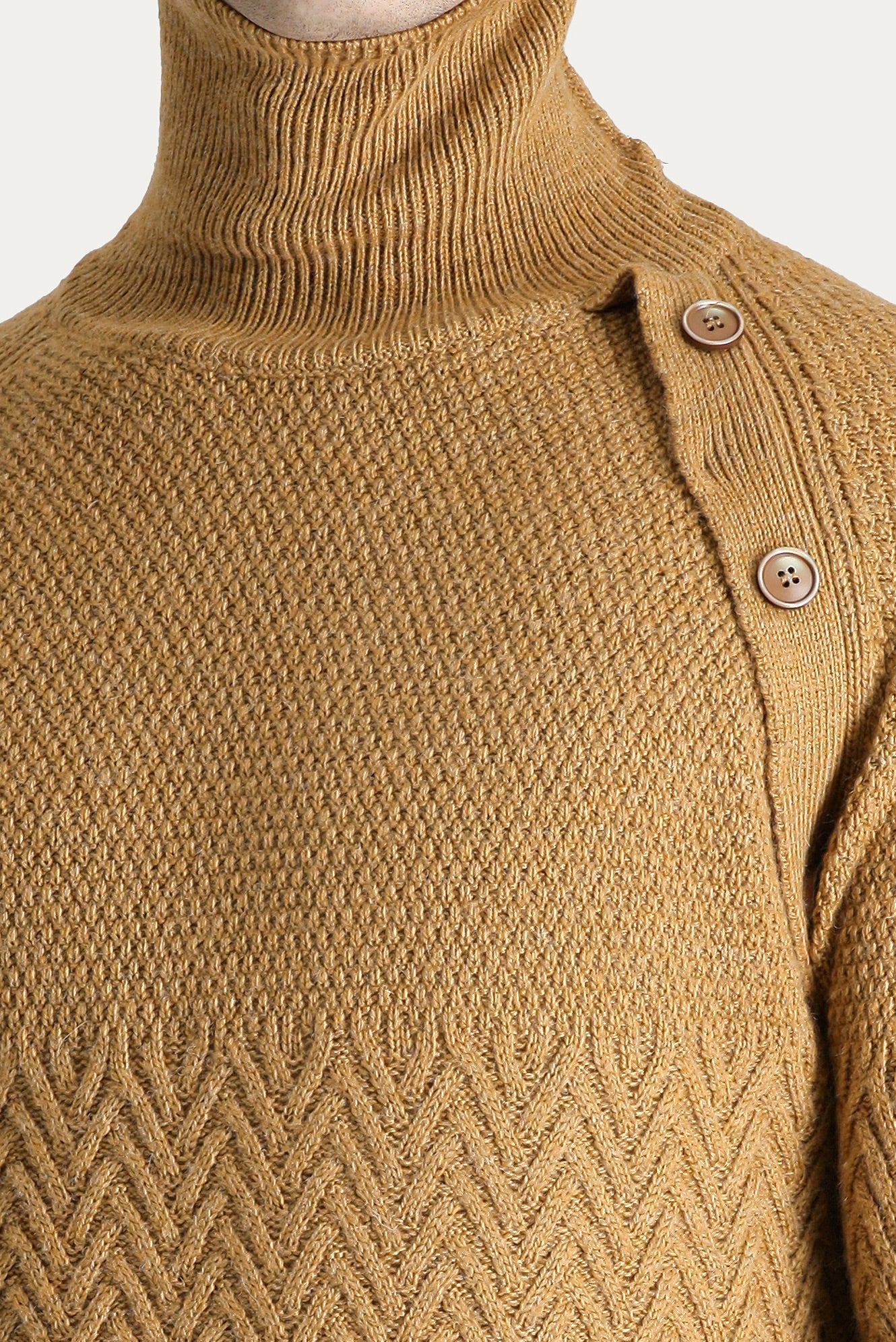 Camel Balıkçı Yaka Slim Fit Dar Kesim Desenli Yünlü Triko Kazak - Image 5