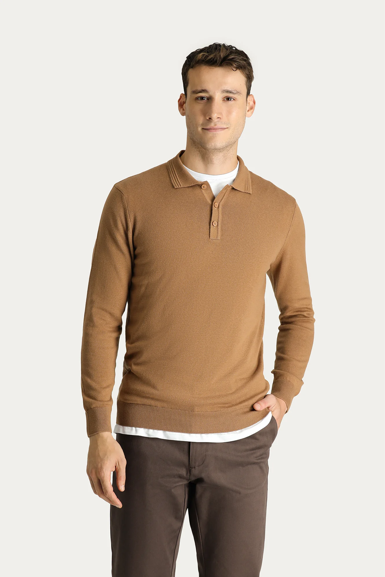 Camel Polo Yaka Regular Fit Pamuklu Triko Kazak - Image 2