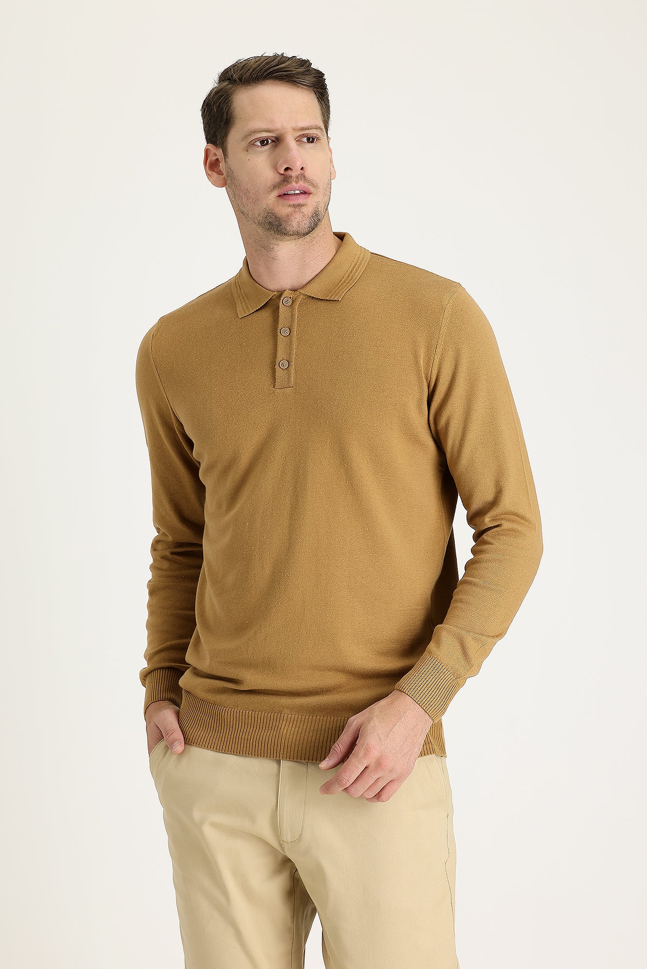 Camel Polo Yaka Regular Fit Pamuklu Triko Kazak - Image 2