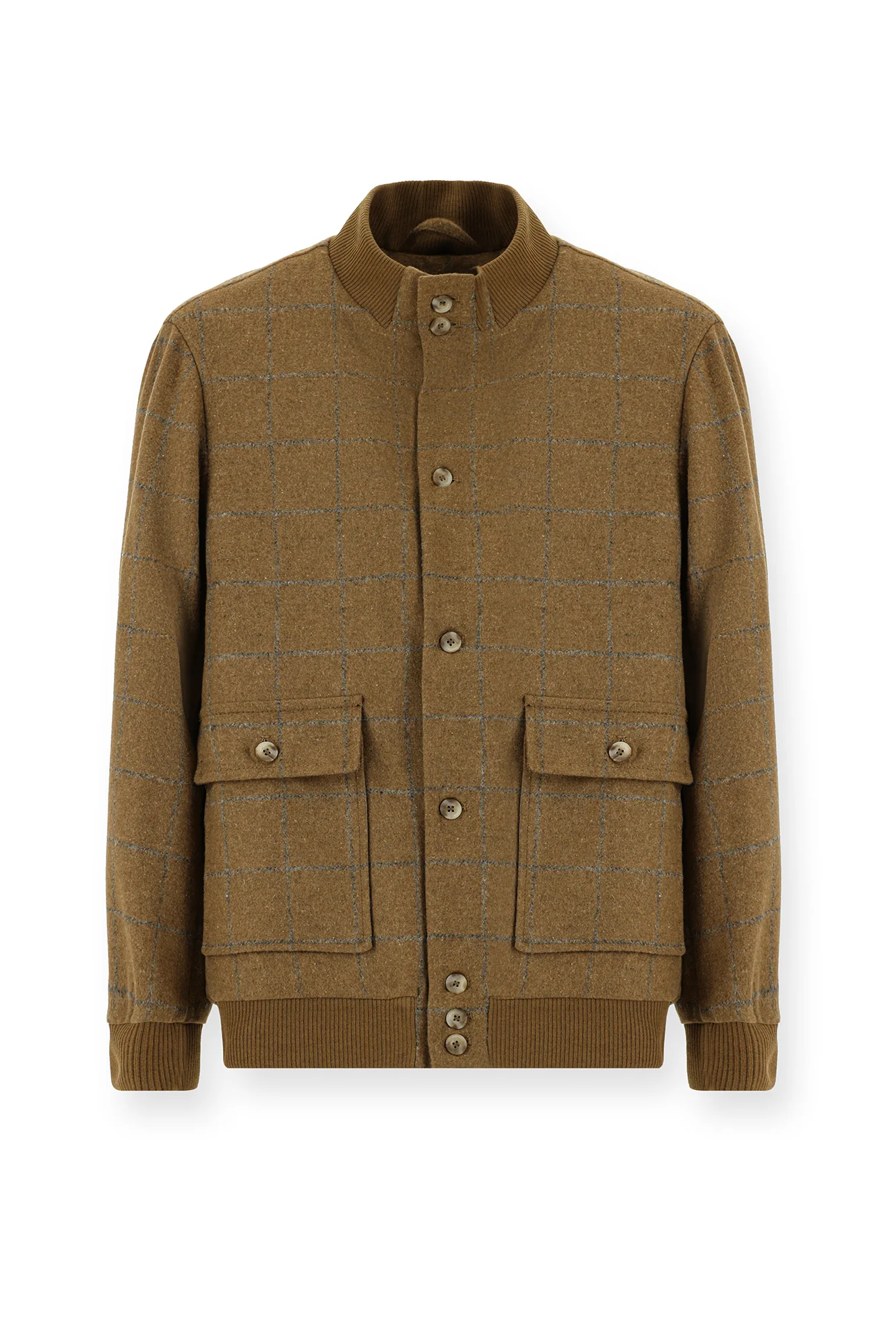 Camel Slim Fit Dar Kesim Kareli Yünlü Bomber Ceket Mont - Image 7