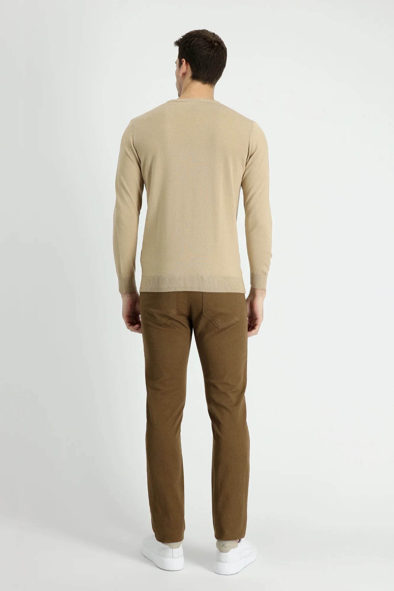 Camel Slim Fit Dar Kesim Likralı Kanvas / Chino Pantolon - Image 3