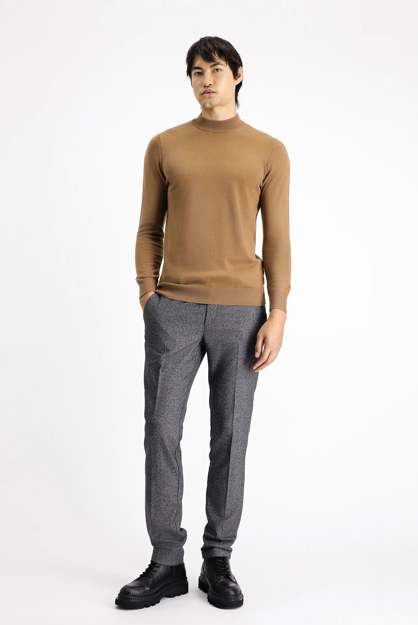 Camel Yarım Balıkçı Yaka Regular Fit Pamuklu Triko Kazak - Image 2
