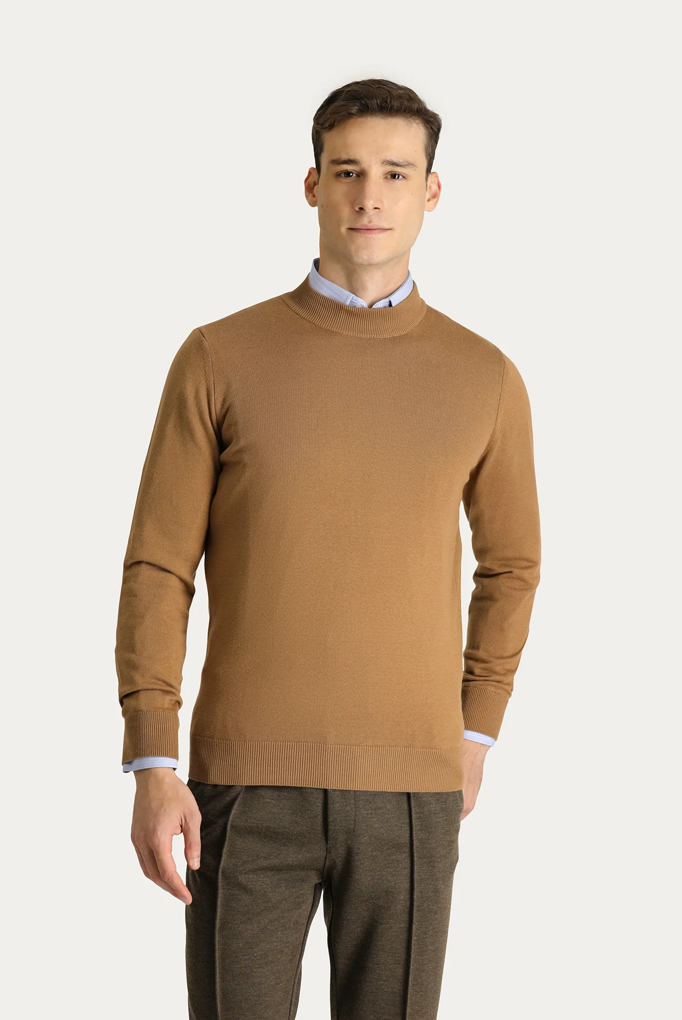 Camel Yarım Balıkçı Yaka Slim Fit Dar Kesim Pamuklu Triko Kazak - Image 2