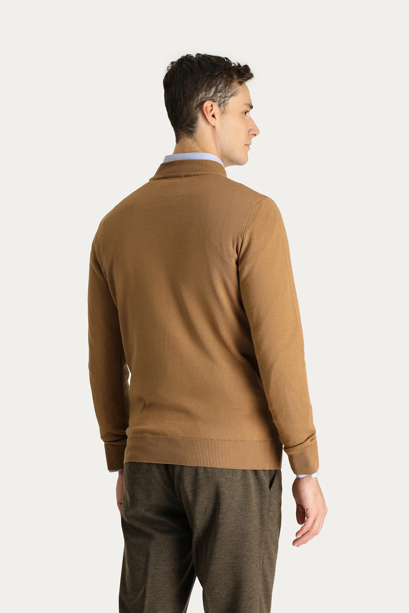 Camel Yarım Balıkçı Yaka Slim Fit Dar Kesim Pamuklu Triko Kazak - Image 5