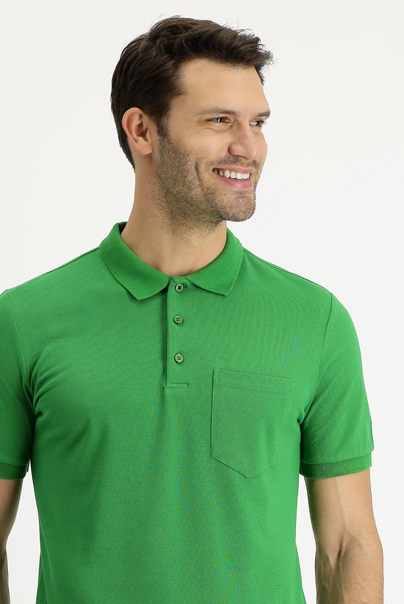 Çimen Yeşili Polo Yaka Regular Fit Nakışlı Pamuk Tişört