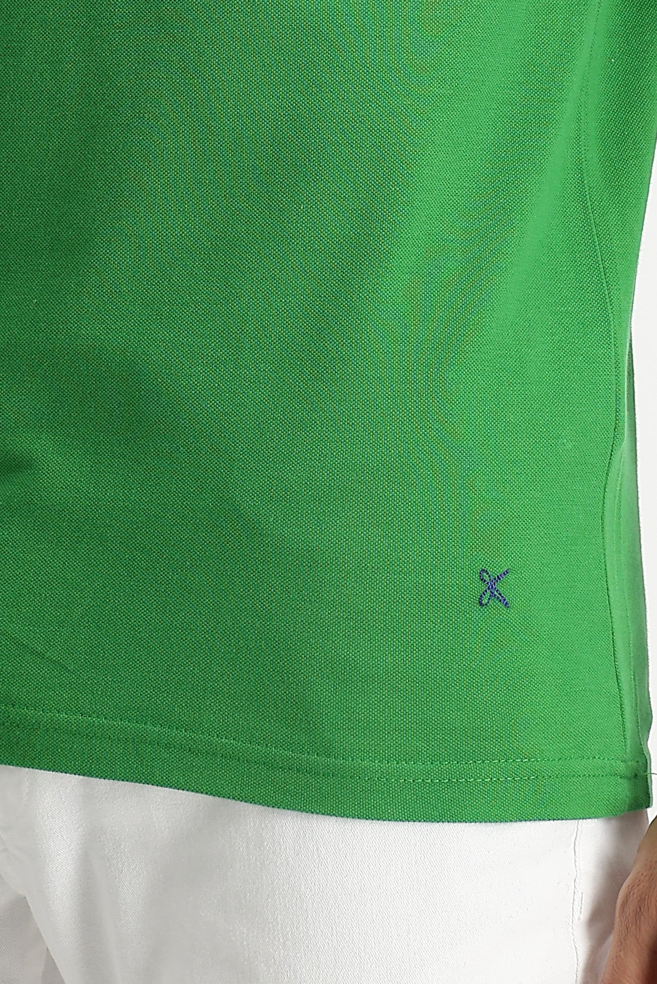 Çimen Yeşili Polo Yaka Regular Fit Nakışlı Pamuk Tişört - Image 4