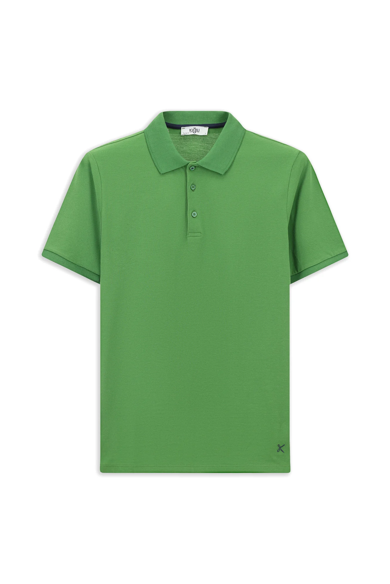 Çimen Yeşili Polo Yaka Regular Fit Nakışlı Pamuk Tişört - Image 7