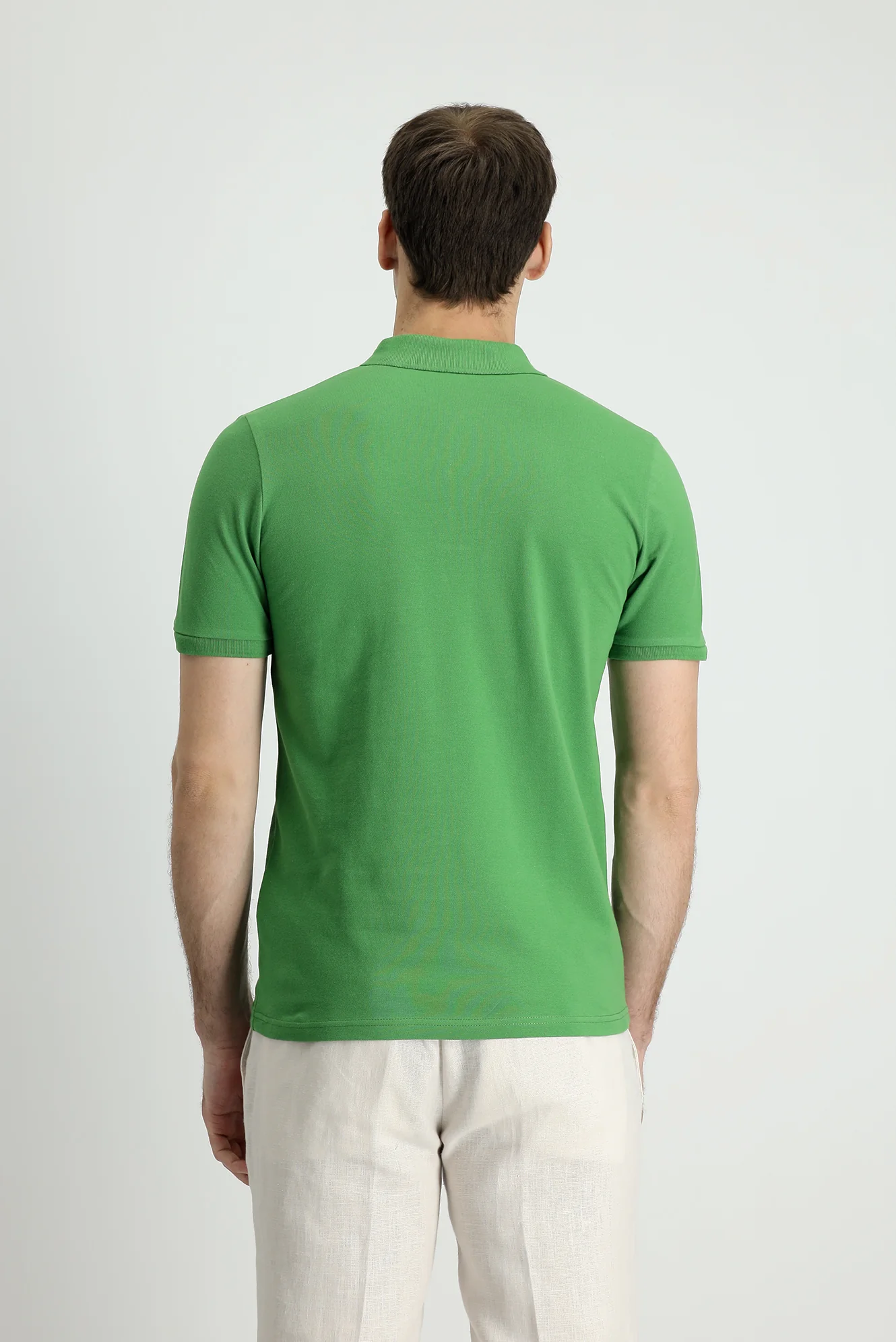 Çimen Yeşili Polo Yaka Slim Fit Dar Kesim Baskılı Pamuk Tişört - Image 3
