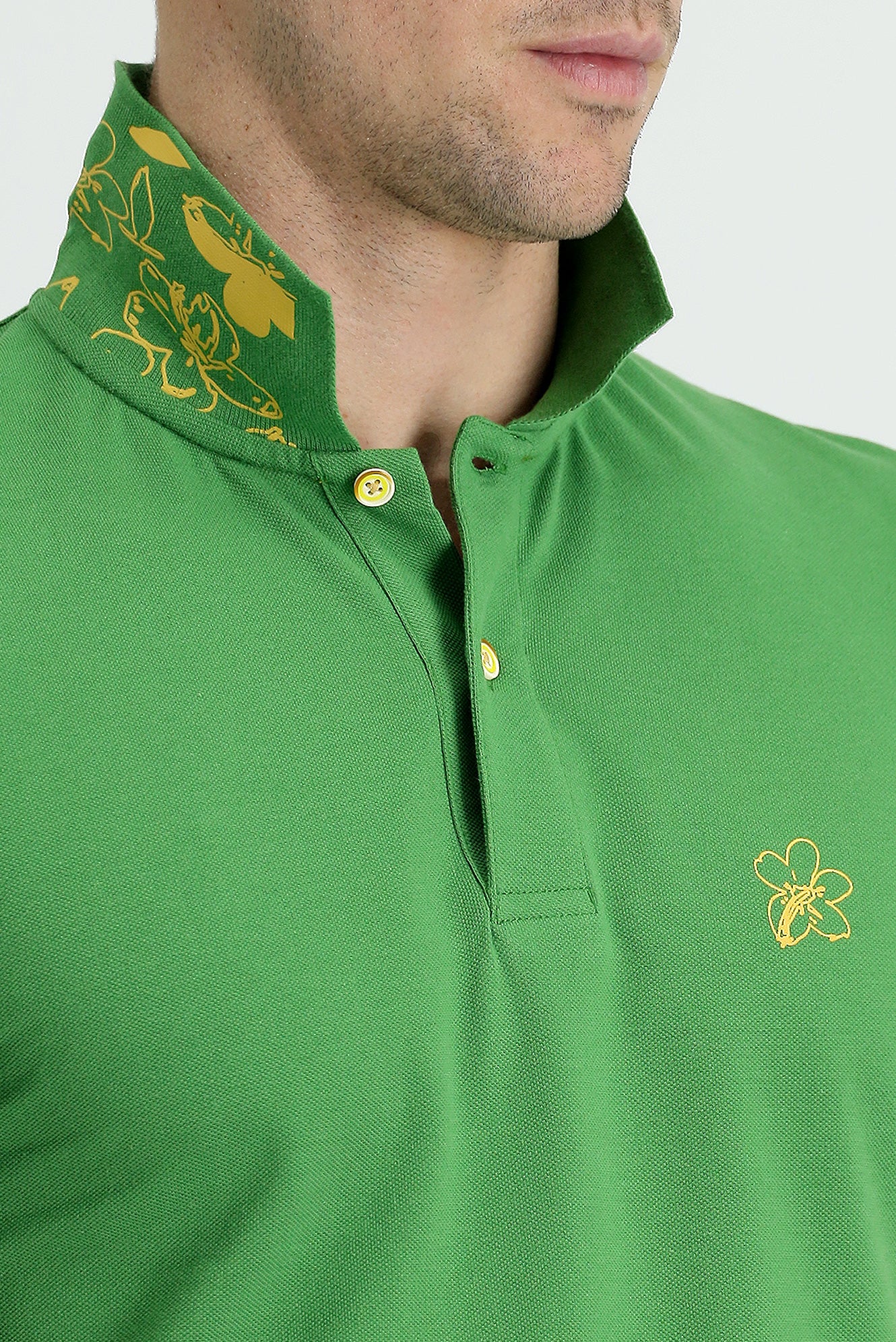 Çimen Yeşili Polo Yaka Slim Fit Dar Kesim Baskılı Pamuk Tişört - Image 4
