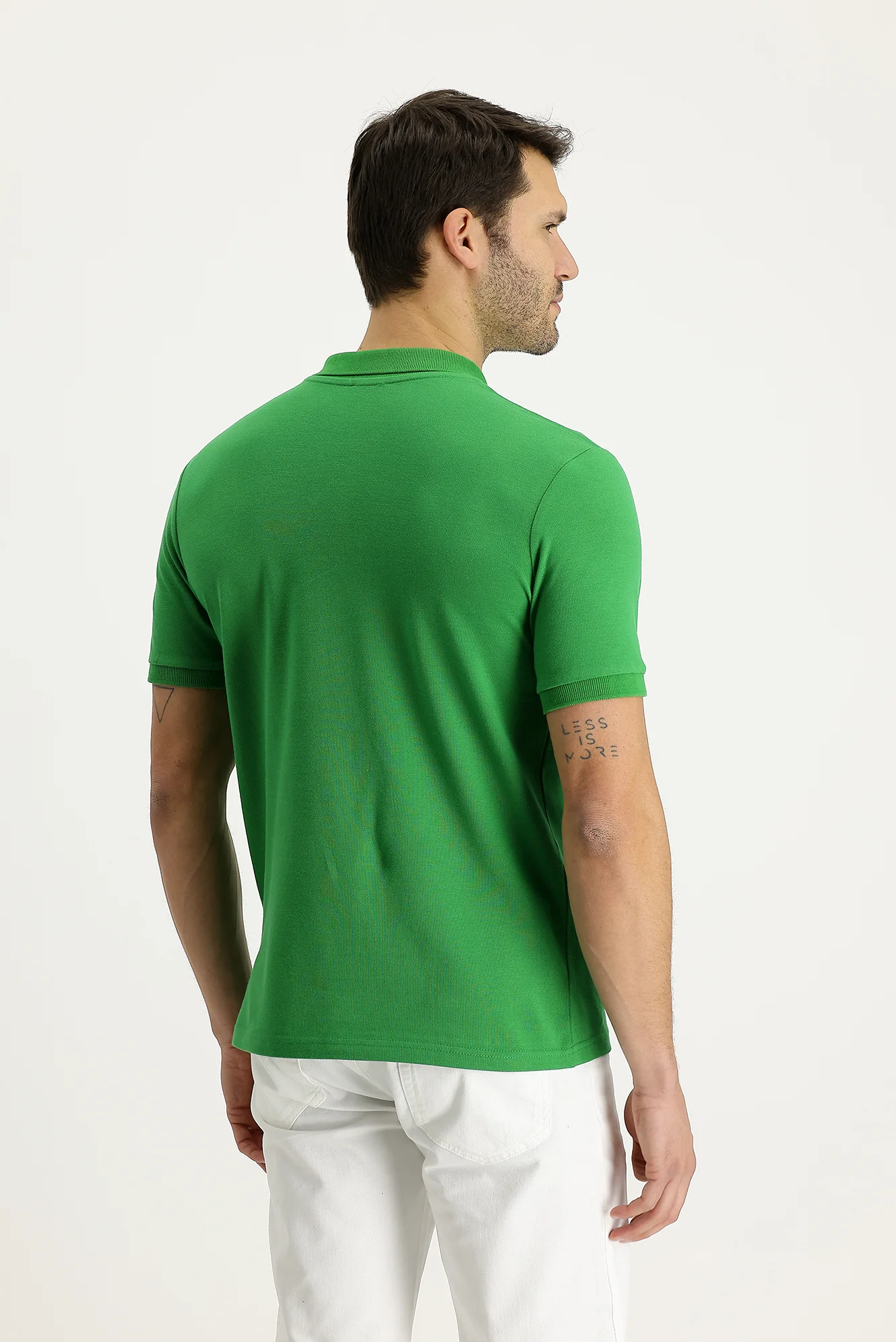 Çimen Yeşili Polo Yaka Slim Fit Dar Kesim Nakışlı Pamuk Tişört - Image 2