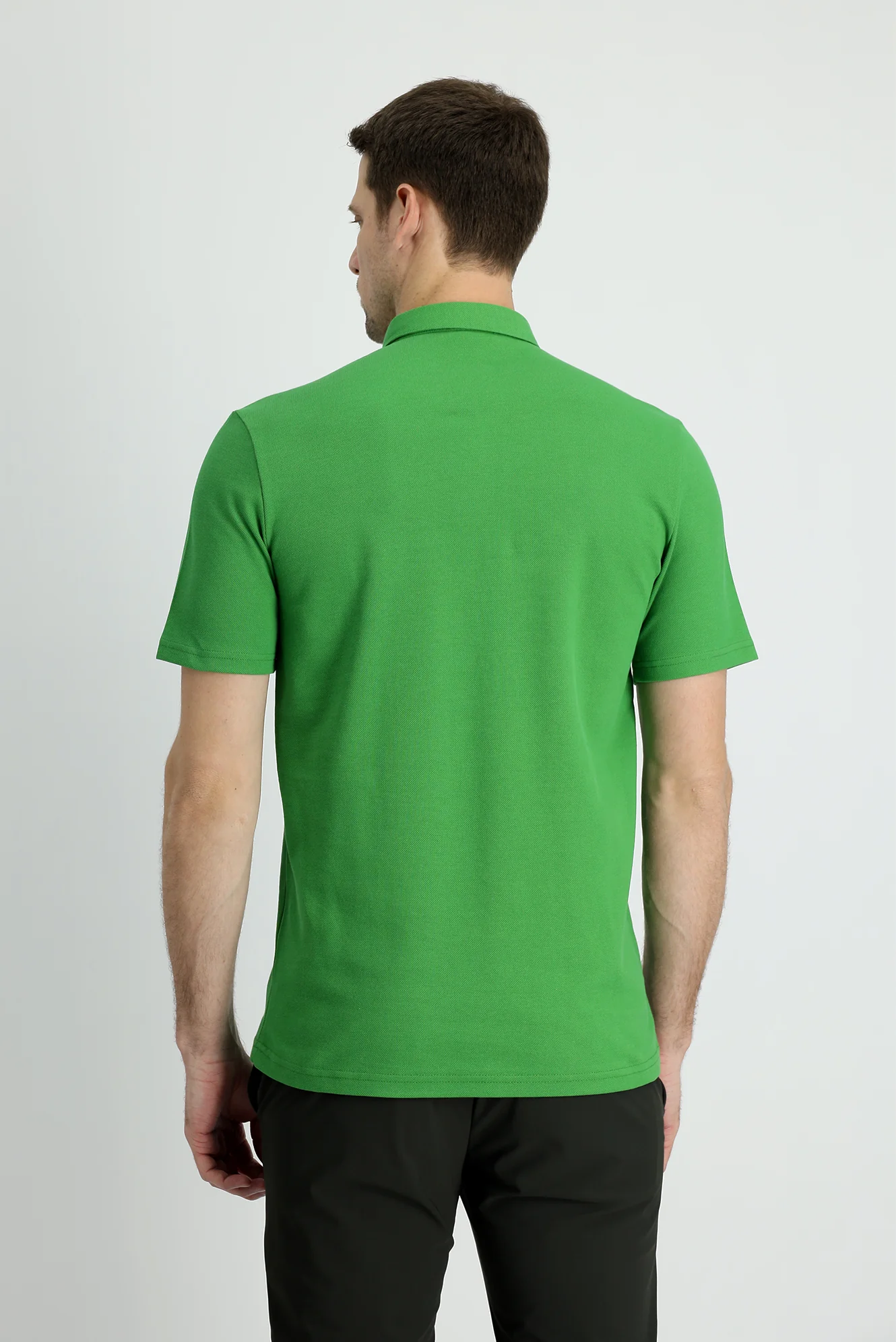 Çimen Yeşili Polo Yaka Slim Fit Dar Kesim Pamuk Tişört - Image 3
