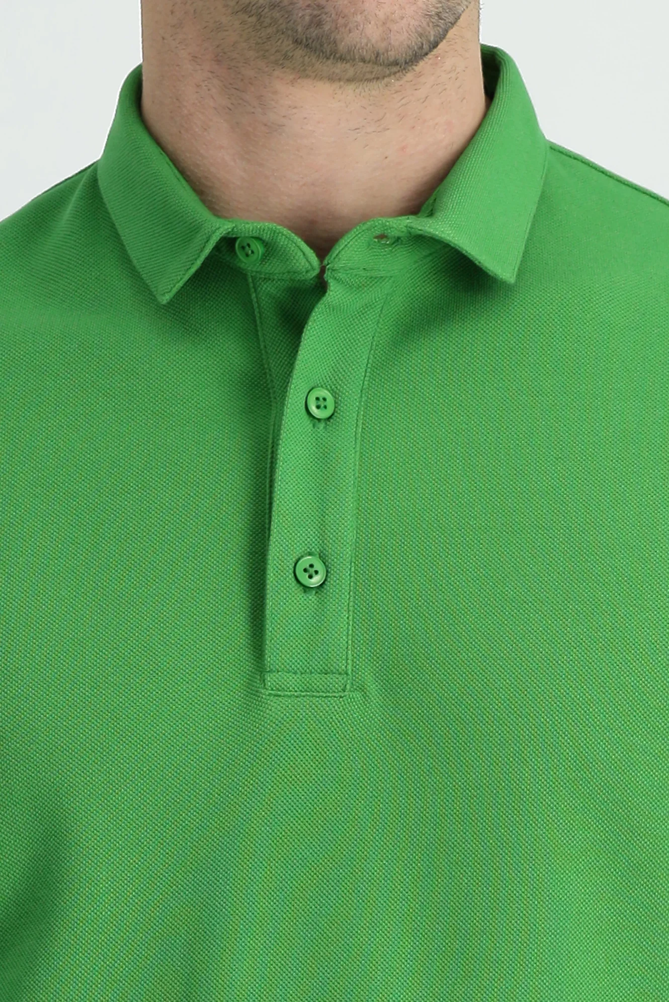 Çimen Yeşili Polo Yaka Slim Fit Dar Kesim Pamuk Tişört - Image 4