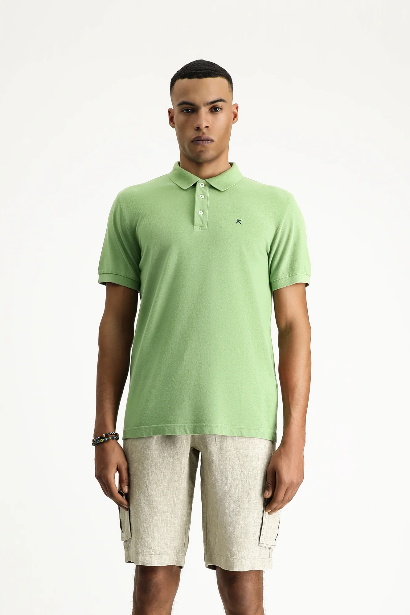 Çimen Yeşili Slim Fit Dar Kesim Nakışlı Pamuk Polo Yaka Tişört - Image 4