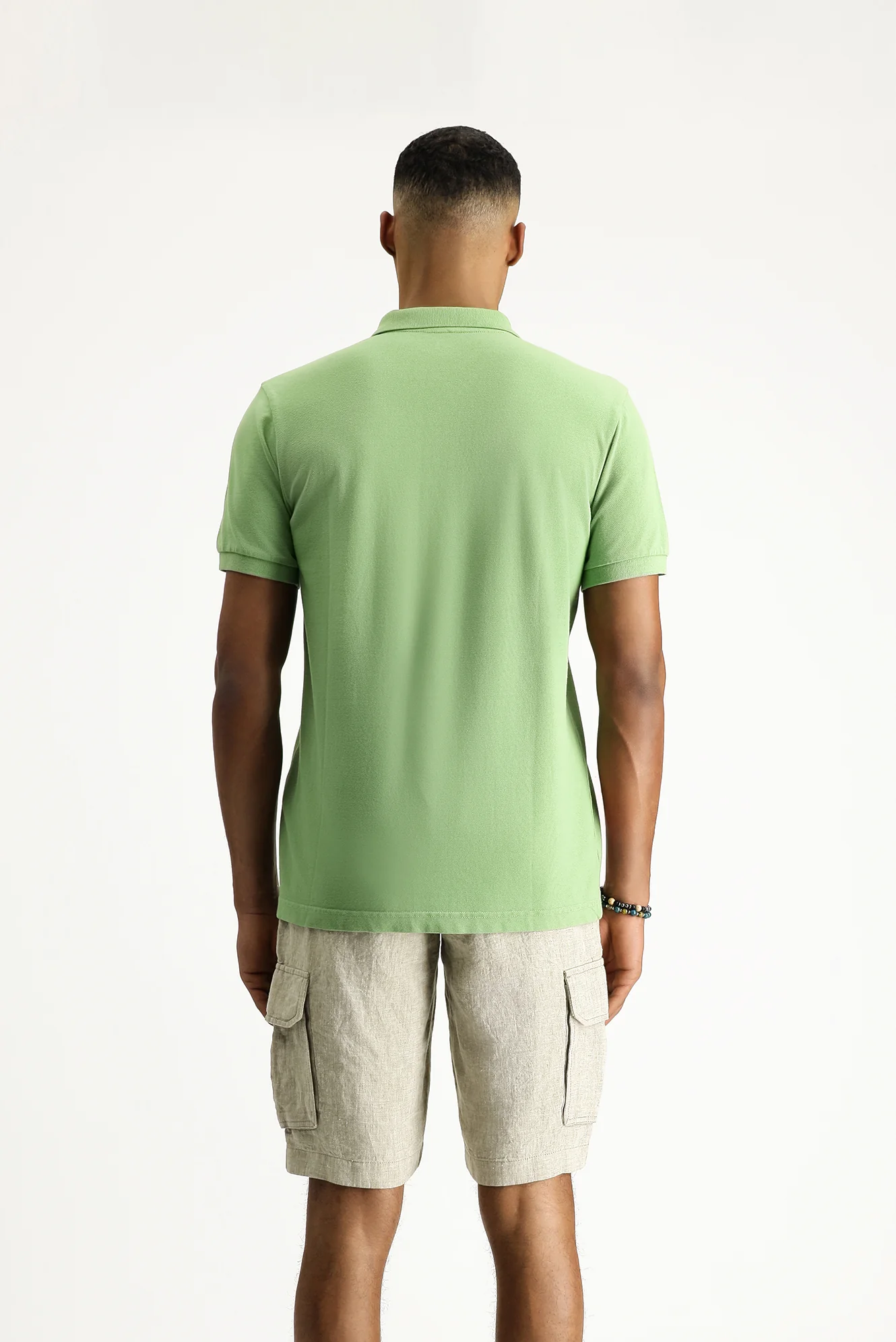 Çimen Yeşili Slim Fit Dar Kesim Nakışlı Pamuk Polo Yaka Tişört - Image 5