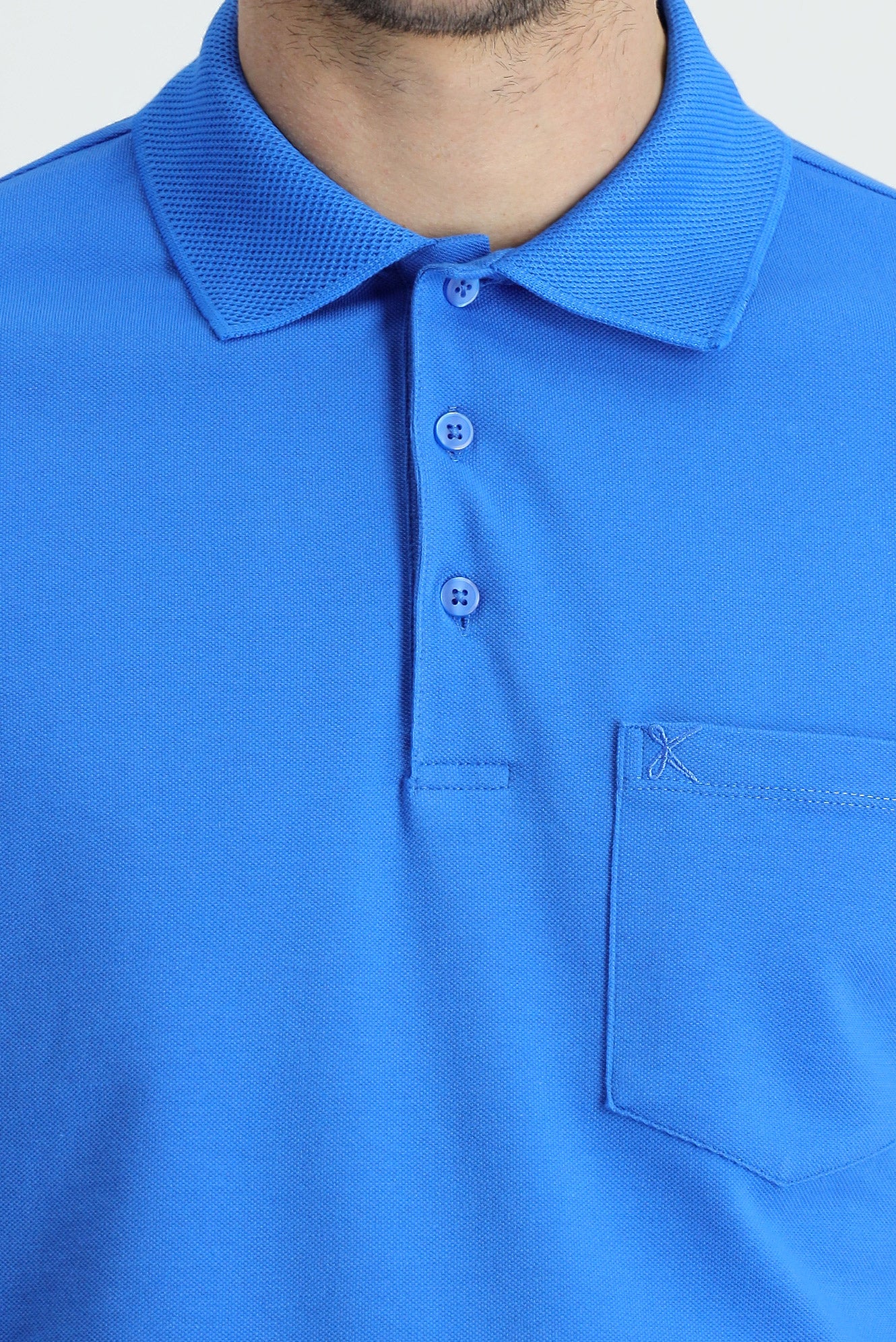 Çivit Mavisi Polo Yaka Regular Fit Nakışlı Pamuk Tişört - Image 3