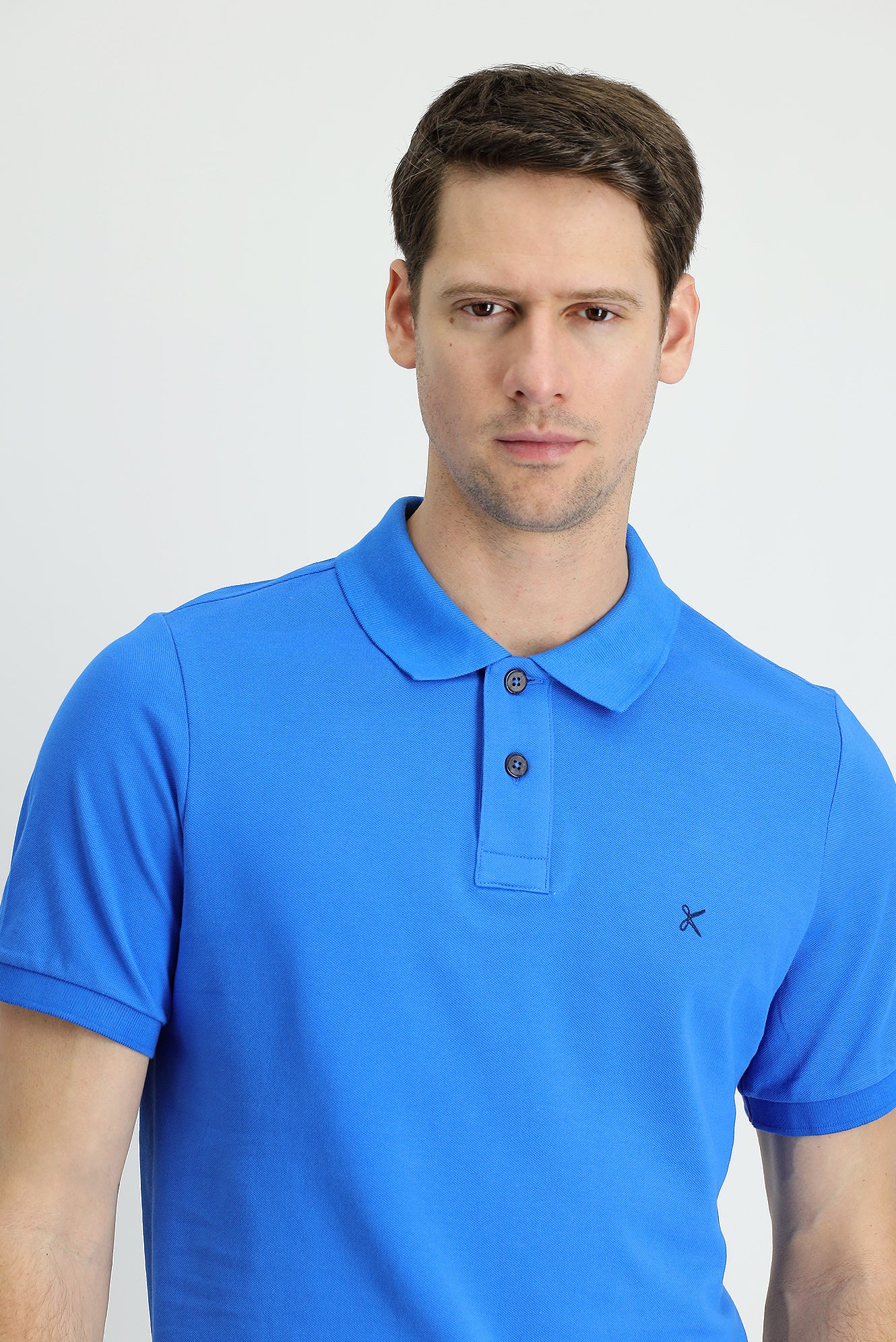 Çivit Mavisi Polo Yaka Slim Fit Dar Kesim Nakışlı Pamuk Tişört - Image 2