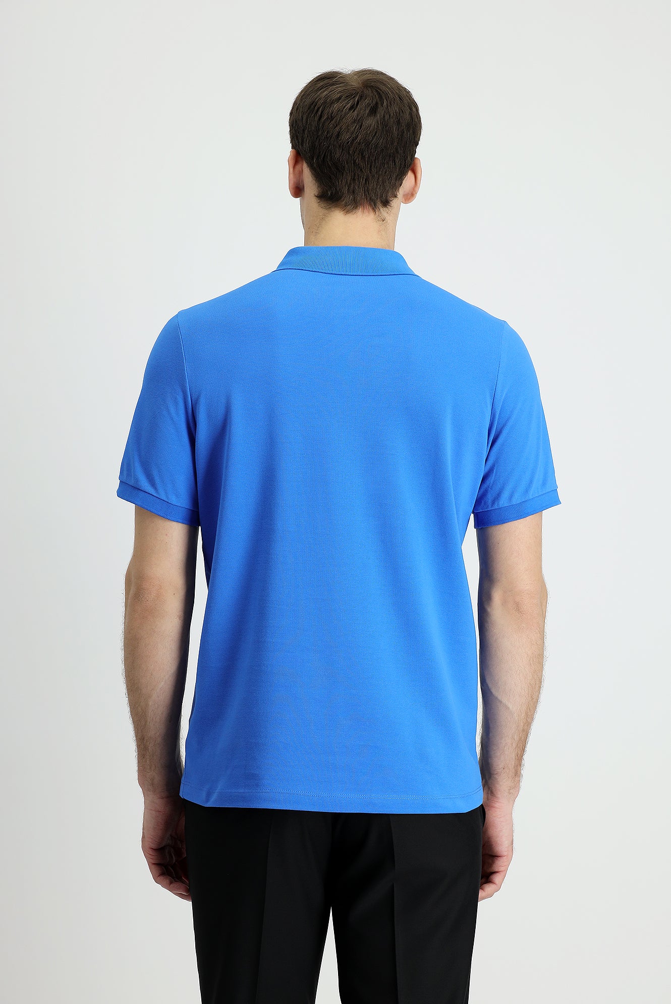Çivit Mavisi Polo Yaka Slim Fit Dar Kesim Nakışlı Pamuk Tişört - Image 3