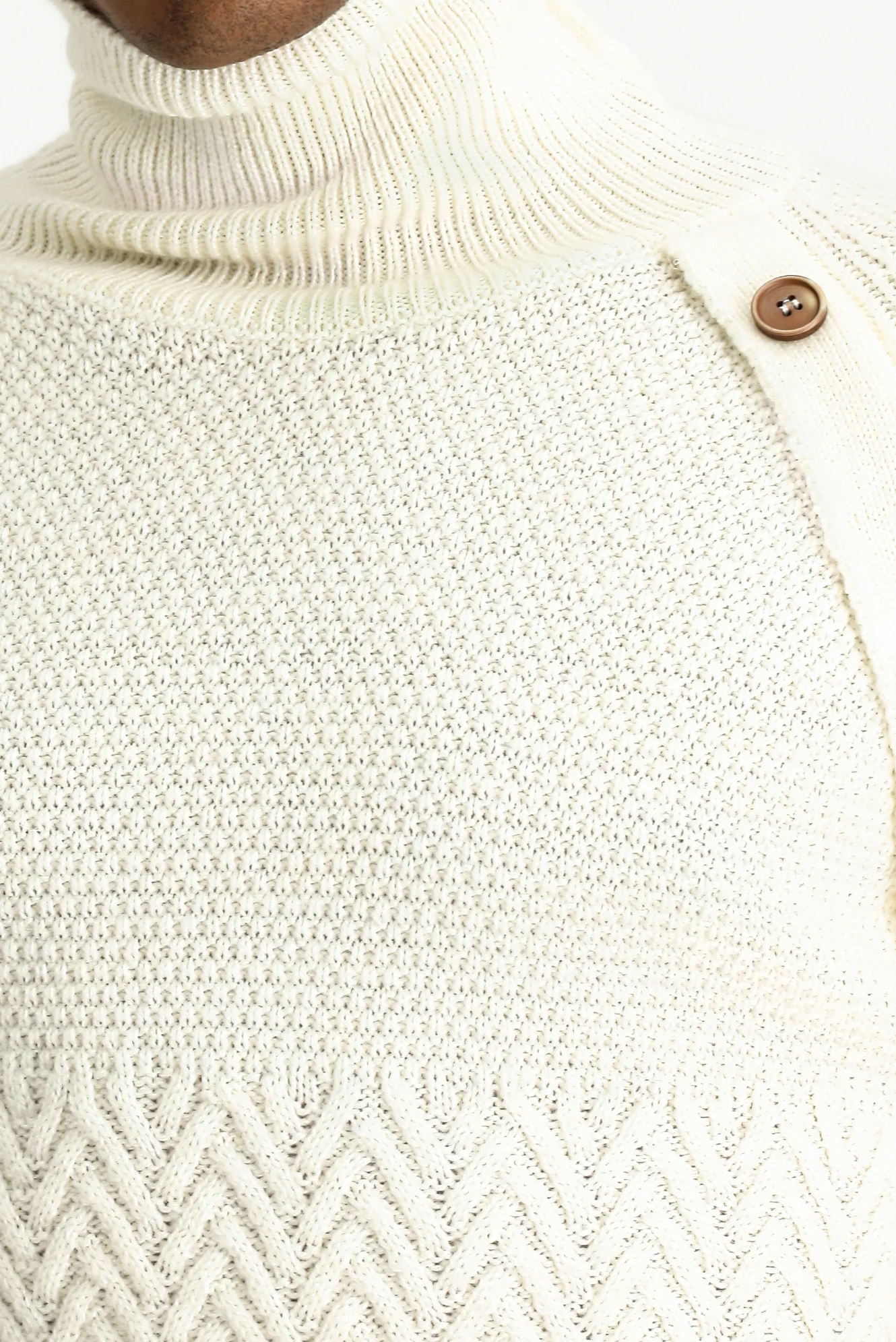 Ekru Balıkçı Yaka Slim Fit Dar Kesim Desenli Yünlü Triko Kazak - Image 5