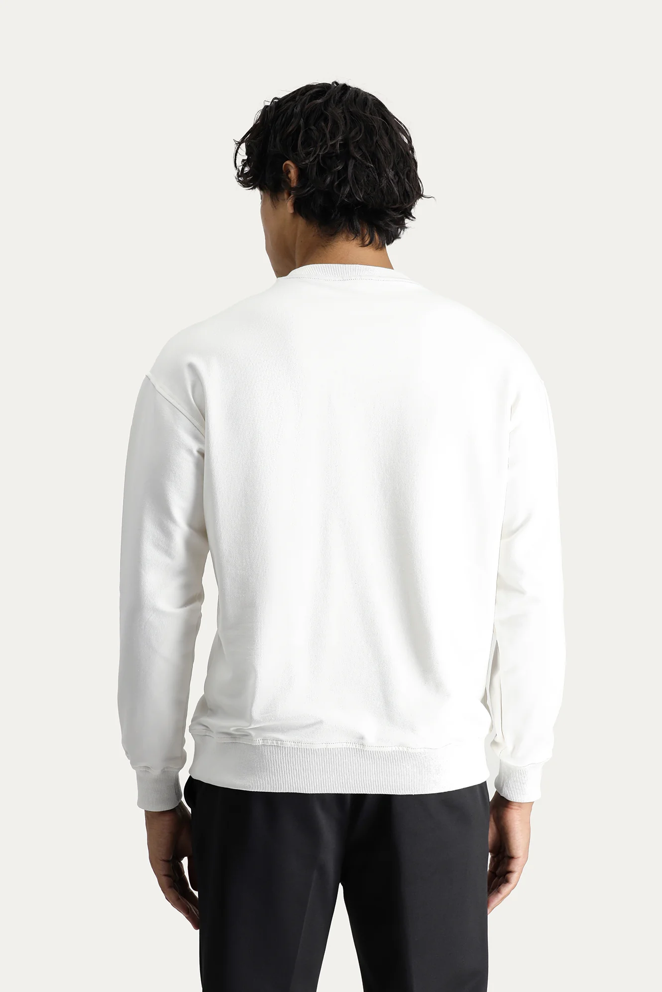 Ekru Bisiklet Yaka Baskılı Oversize Pamuk Sweatshirt - Image 5