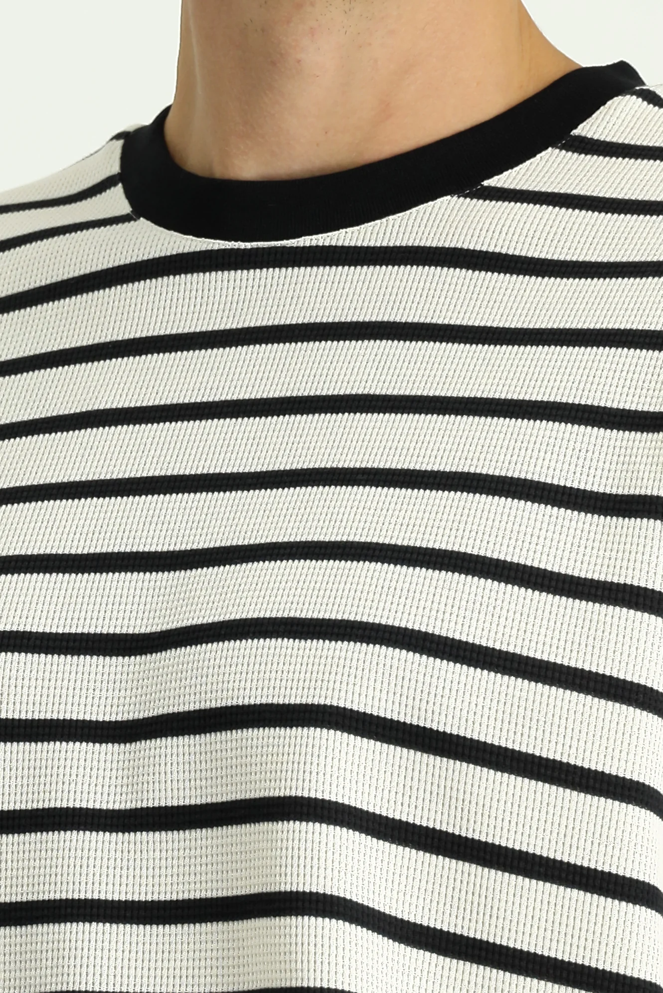 Ekru Bisiklet Yaka Regular Fit Çizgili Sweatshirt - Image 7