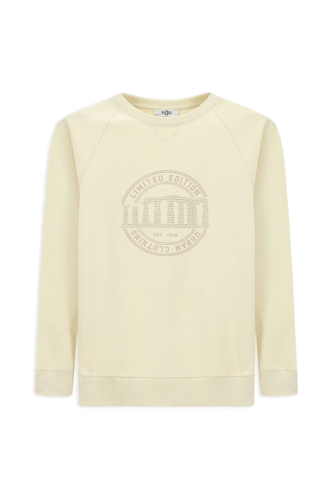 Ekru Bisiklet Yaka Regular Fit Baskılı Pamuk Sweatshirt - Image 7