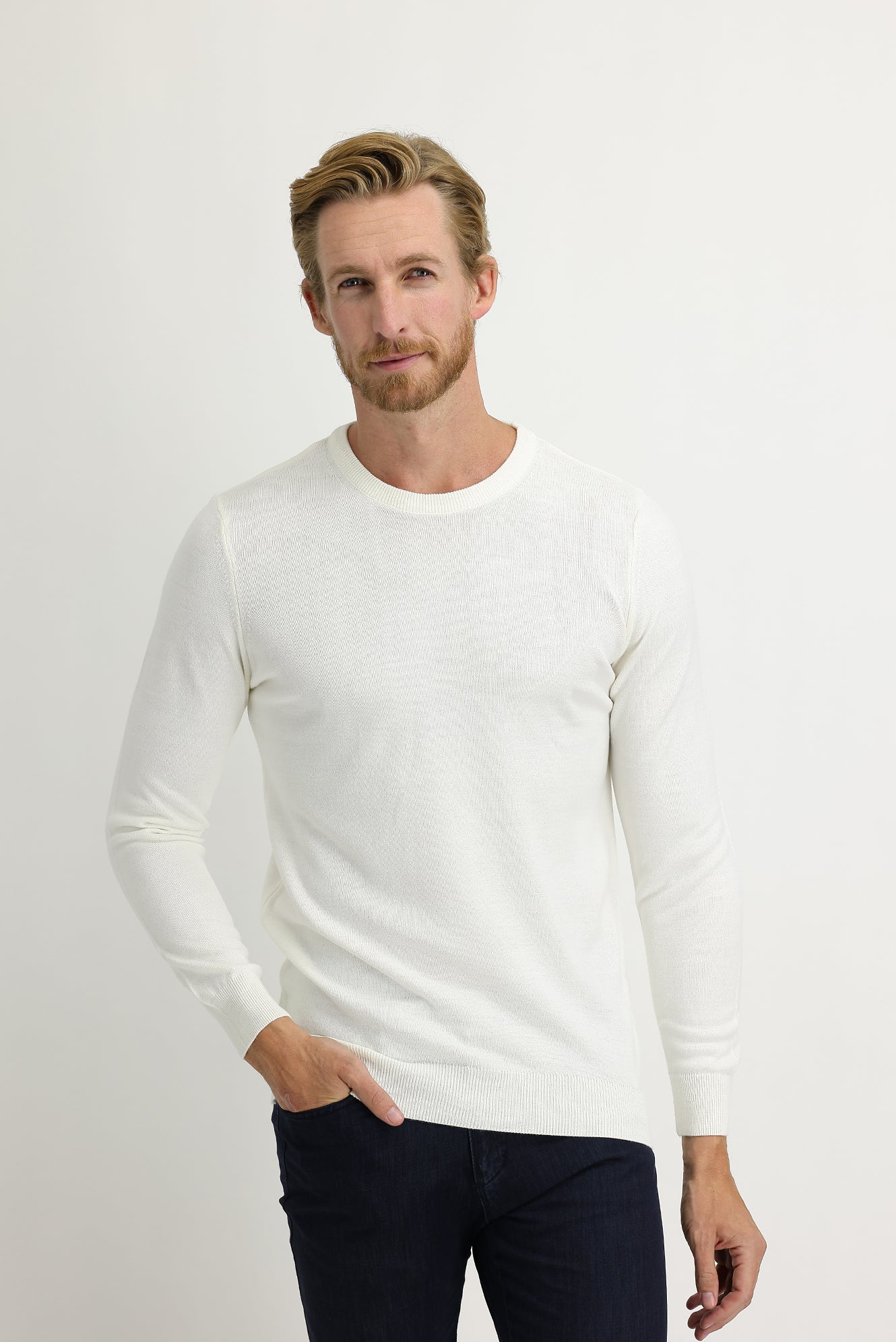Ekru Bisiklet Yaka Regular Fit Triko Kazak - Image 2