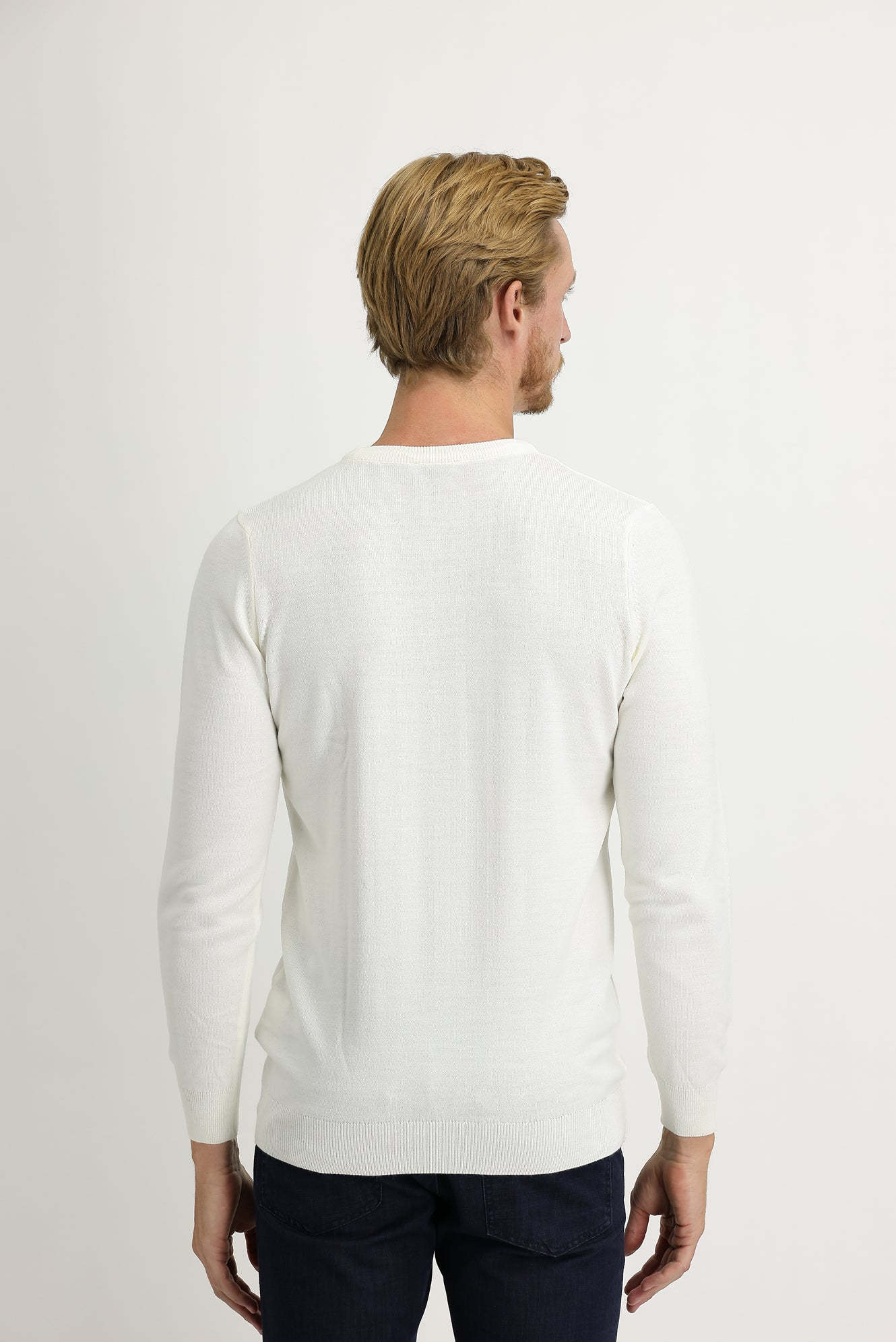 Ekru Bisiklet Yaka Regular Fit Triko Kazak - Image 4