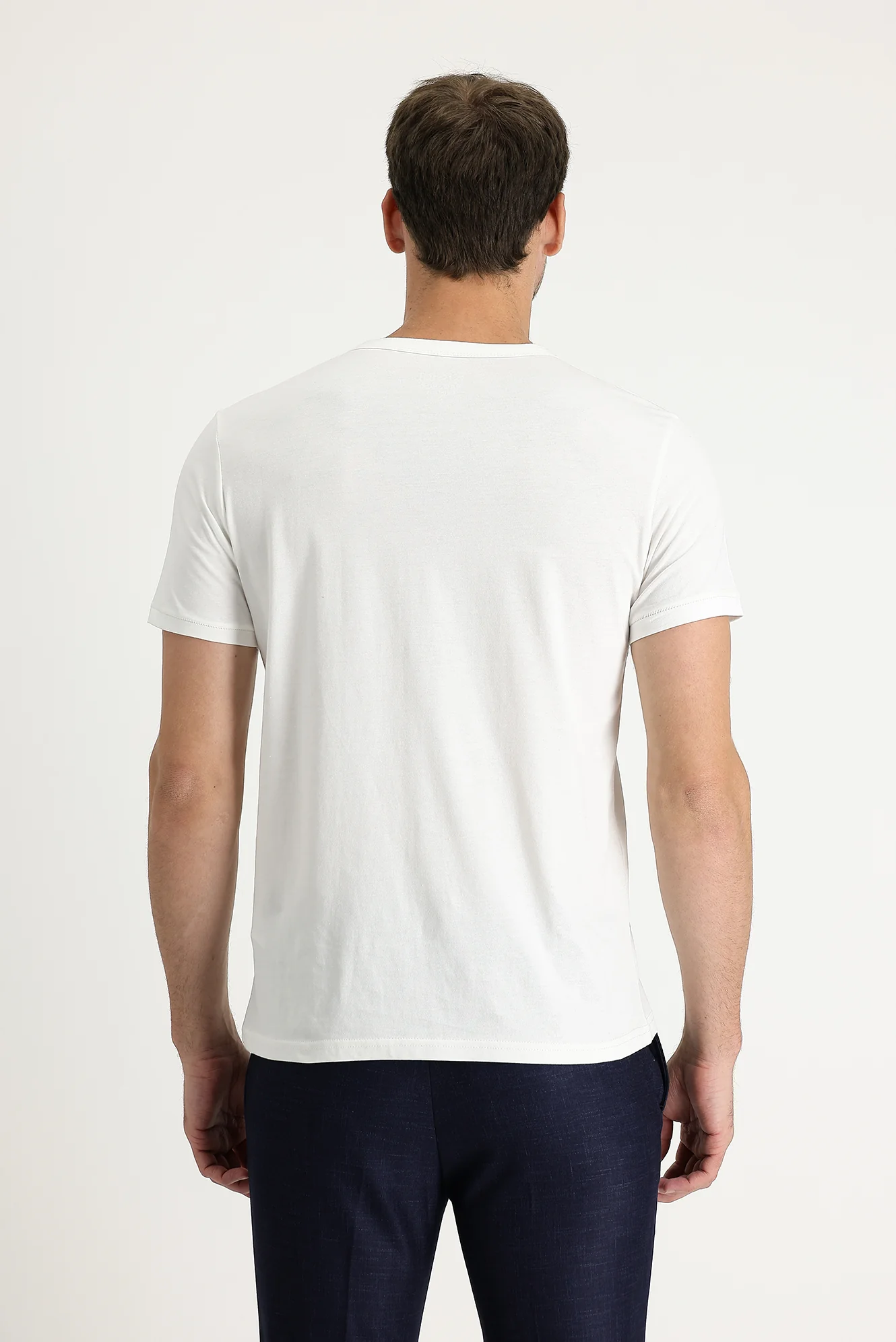 Ekru Bisiklet Yaka Slim Fit Dar Kesim Baskılı Pamuk Tişört - Image 3