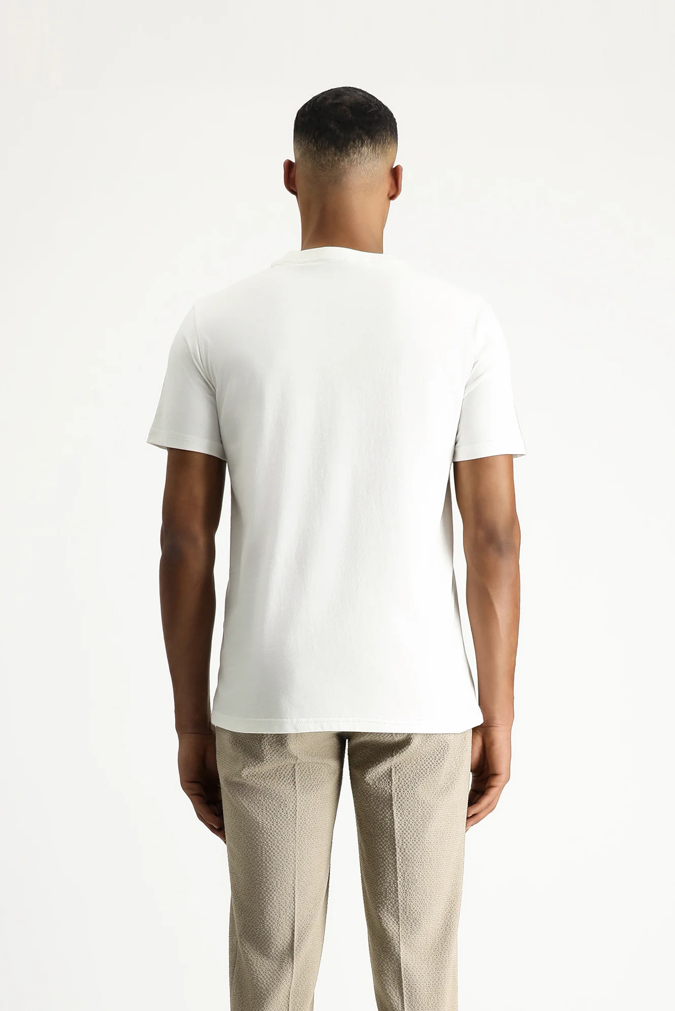Ekru Bisiklet Yaka Slim Fit Dar Kesim Baskılı Pamuk Tişört - Image 6