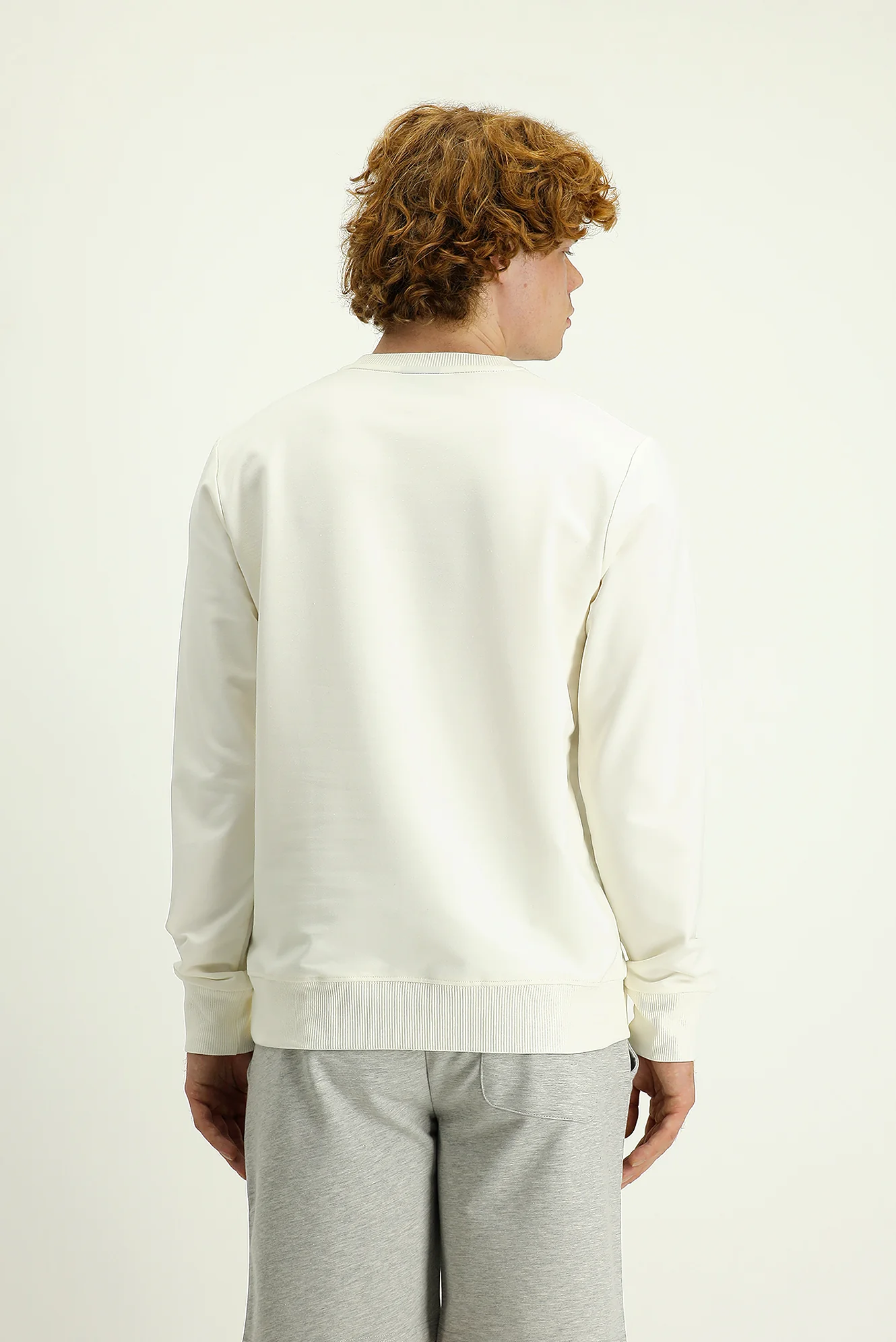 Ekru Bisiklet Yaka Slim Fit Dar Kesim Baskılı Pamuklu Sweatshirt - Image 3