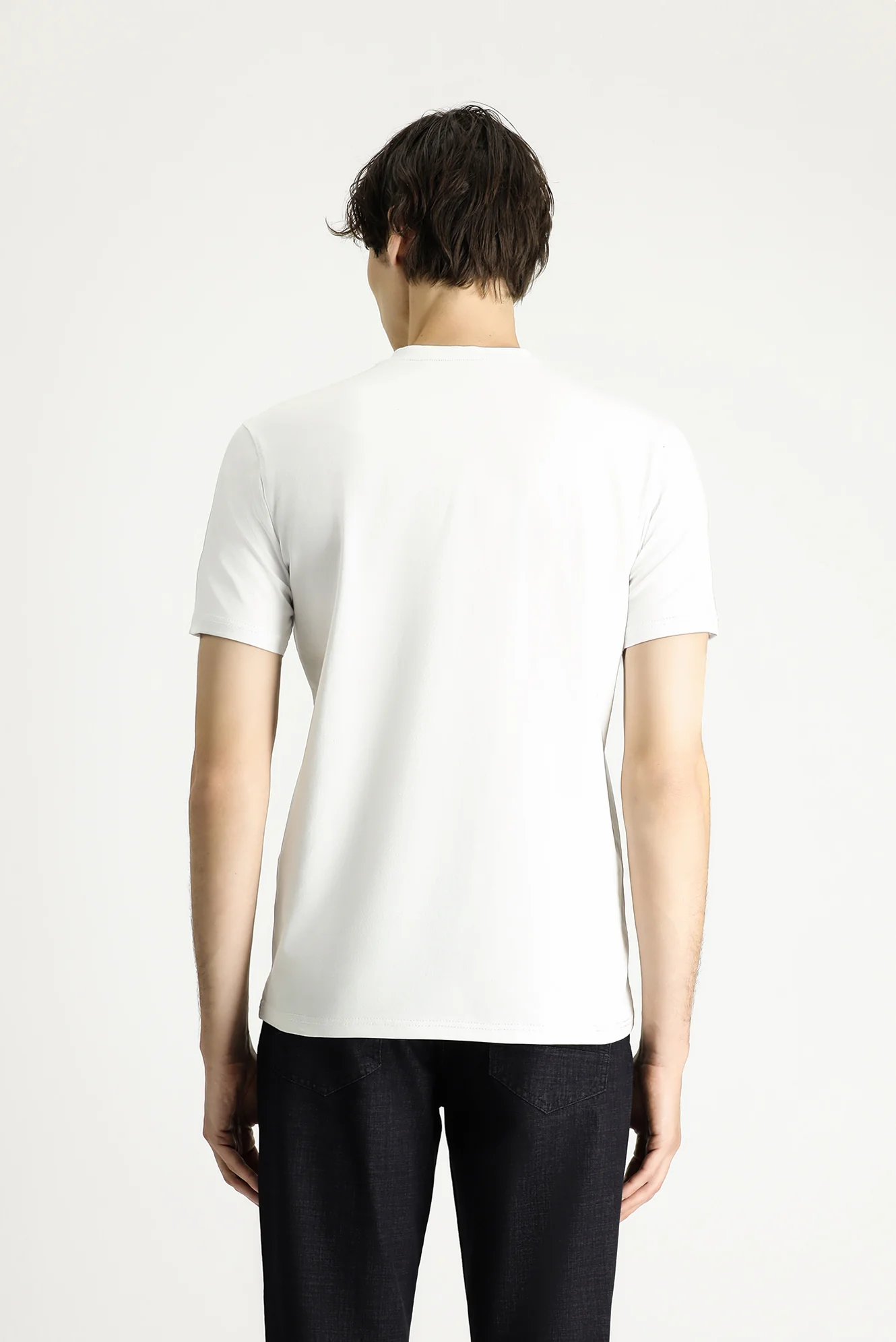 Ekru Bisiklet Yaka Slim Fit Dar Kesim Baskılı Pamuklu Tişört - Image 5