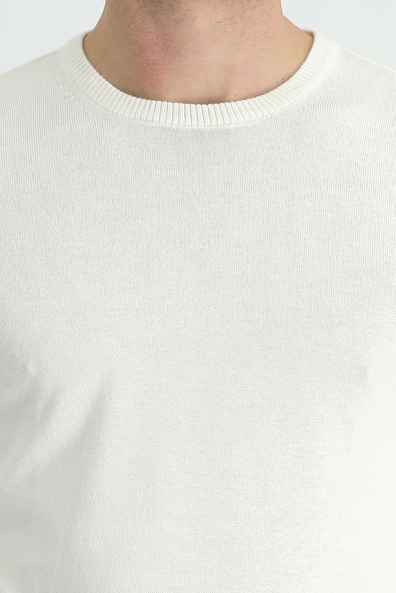 Ekru Bisiklet Yaka Slim Fit Dar Kesim Pamuklu Triko Kazak - Image 3