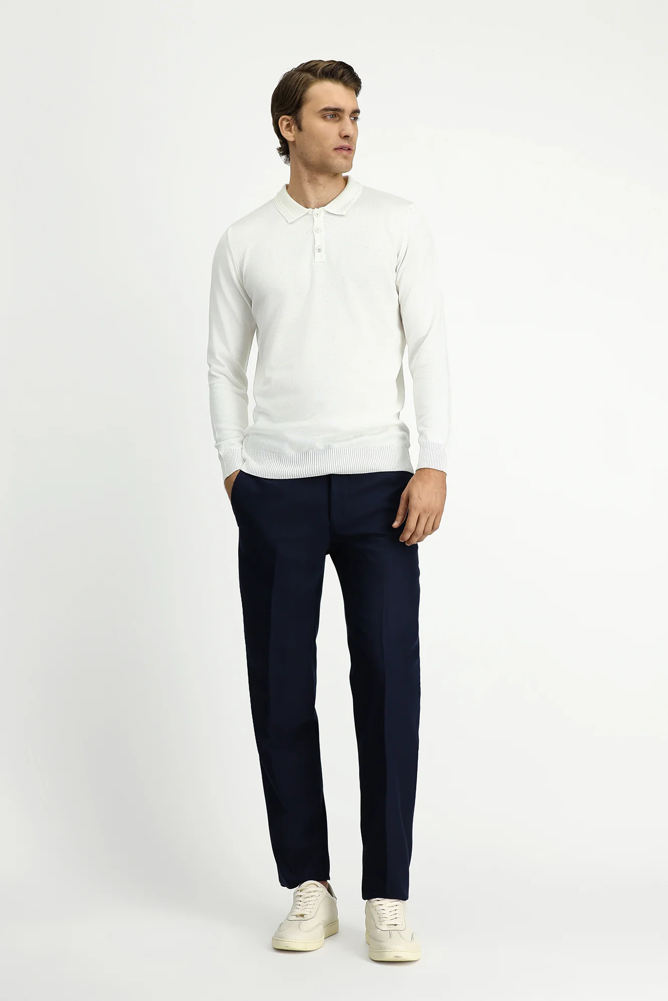 Ekru Polo Yaka Regular Fit Pamuklu Triko Kazak - Image 2